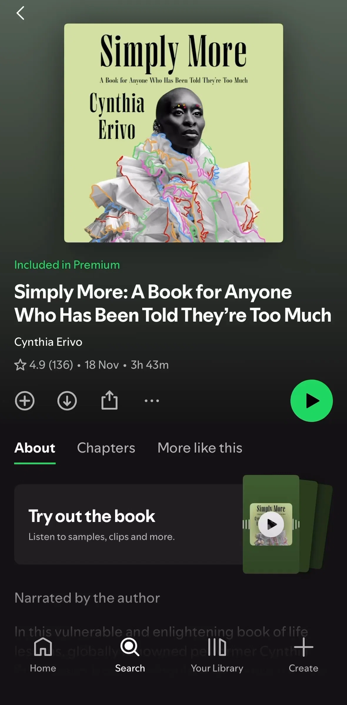 Spotify Screen screen in the Listening to an audiobook flow