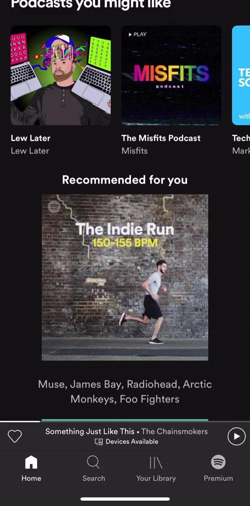 Spotify Home feed screen in the Listening flow