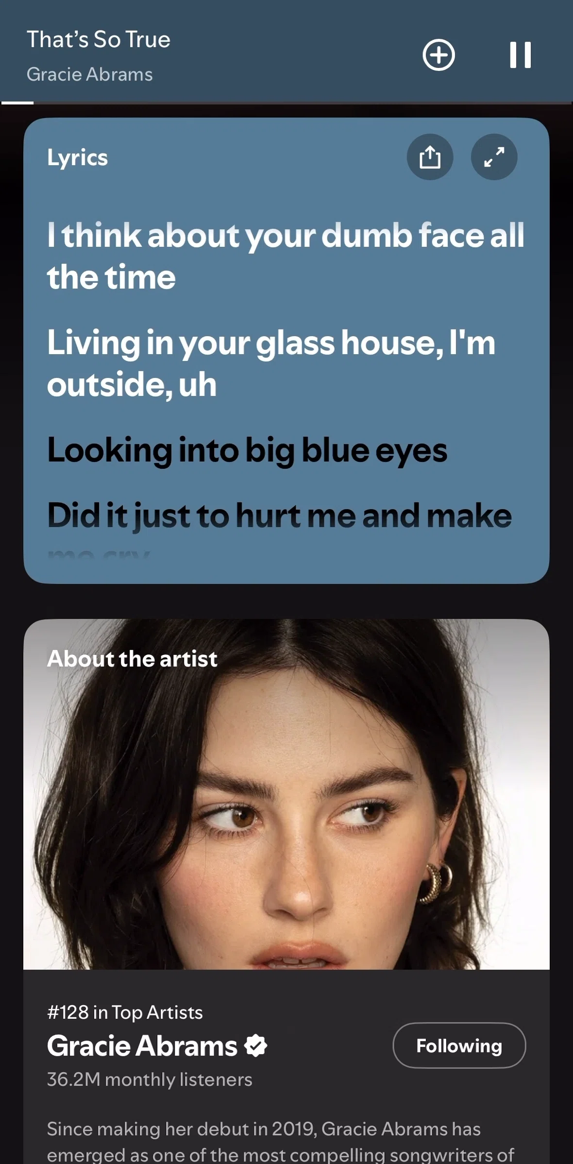 Spotify Screen screen in the Lyrics detail flow