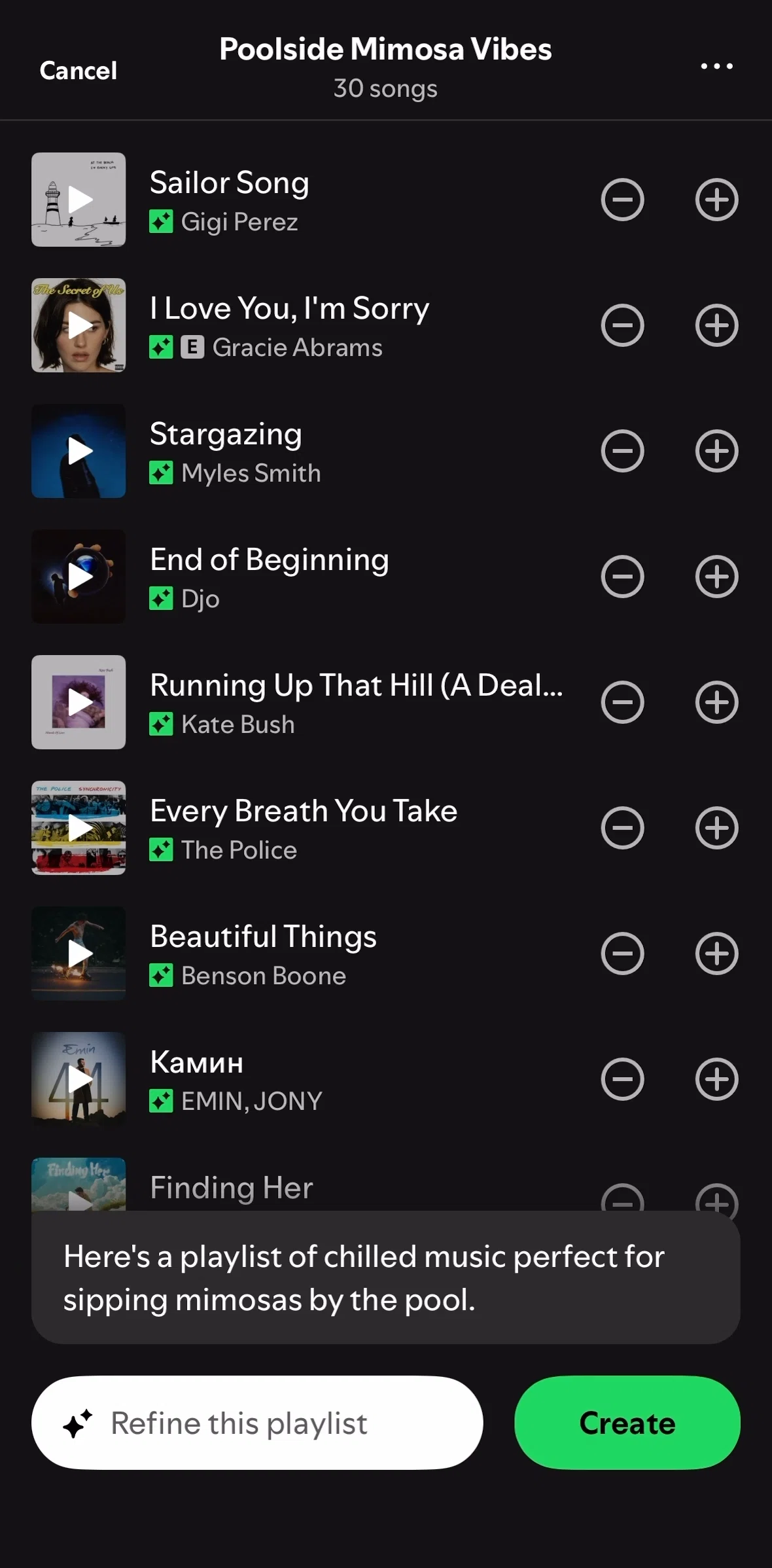 Spotify Screen screen in the Refining a playlist flow