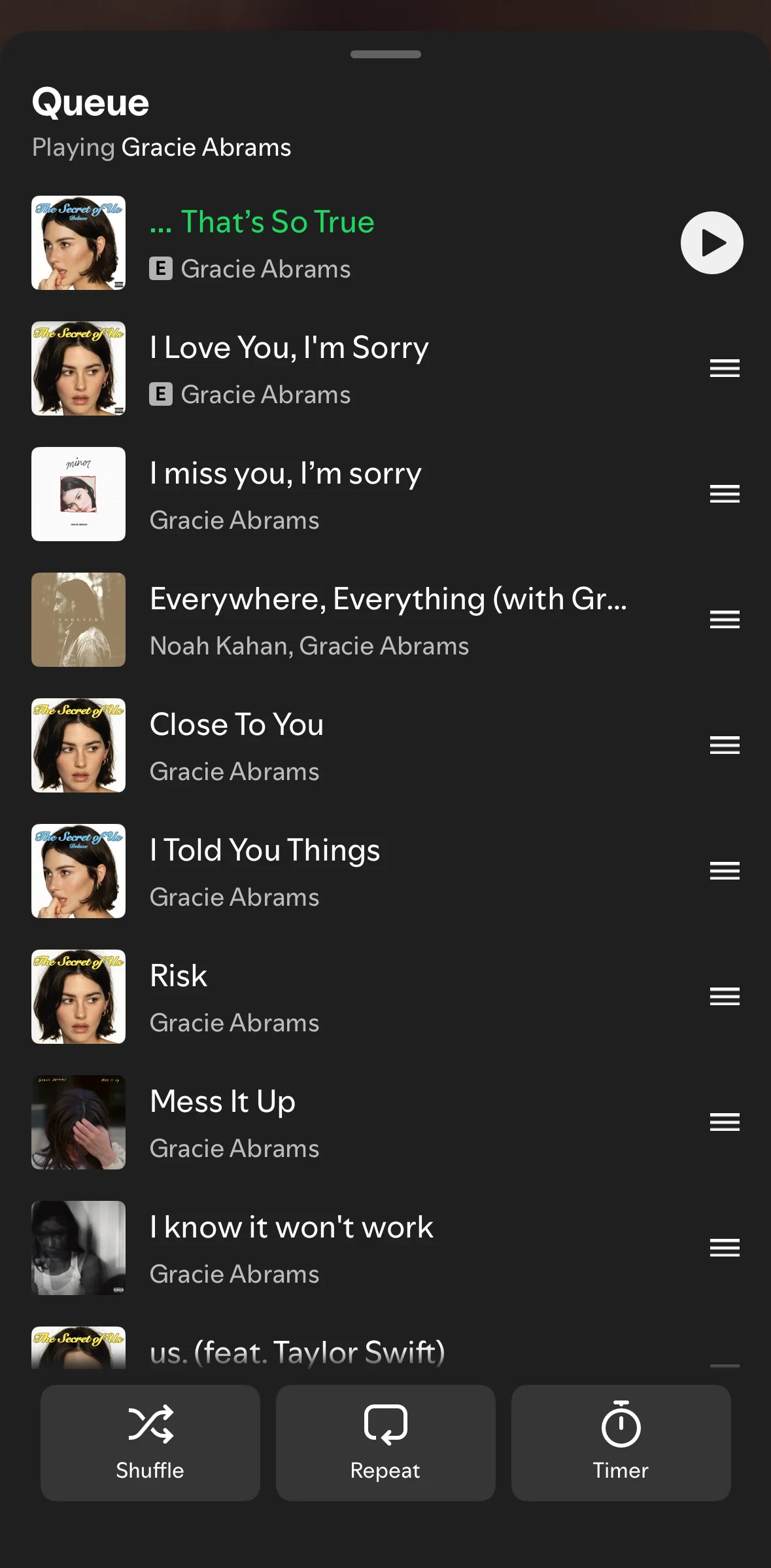 Spotify Screen screen in the Reordering a queue flow