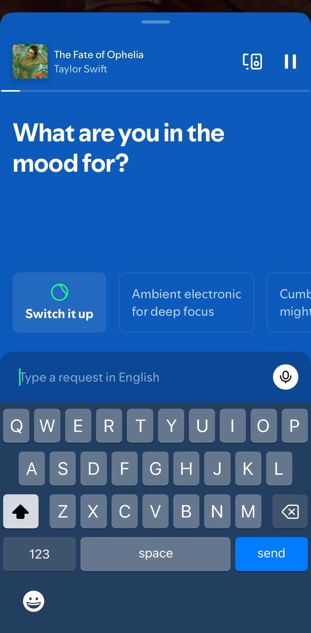 Spotify Screen screen in the Requesting songs to AI DJ (voice input) flow