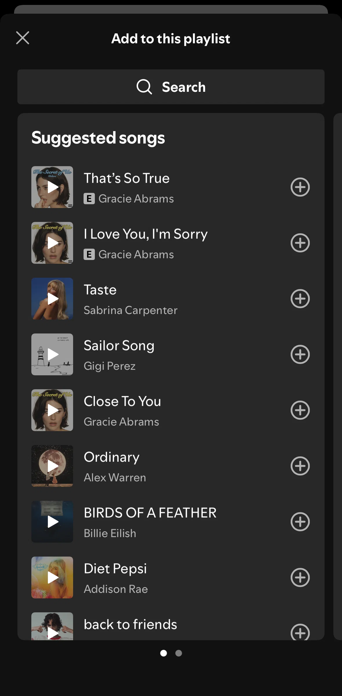 Spotify Screen screen in the Searching a song flow