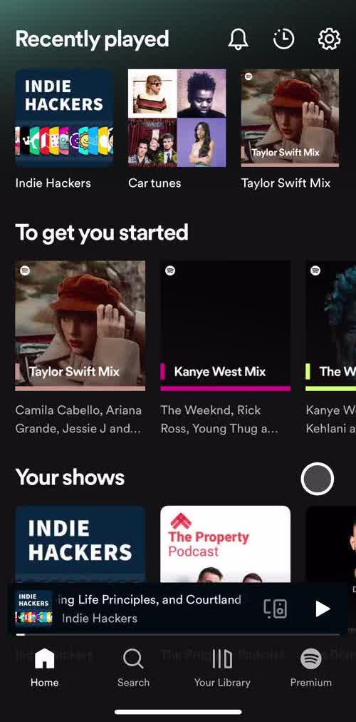 Spotify Home screen in the Searching flow