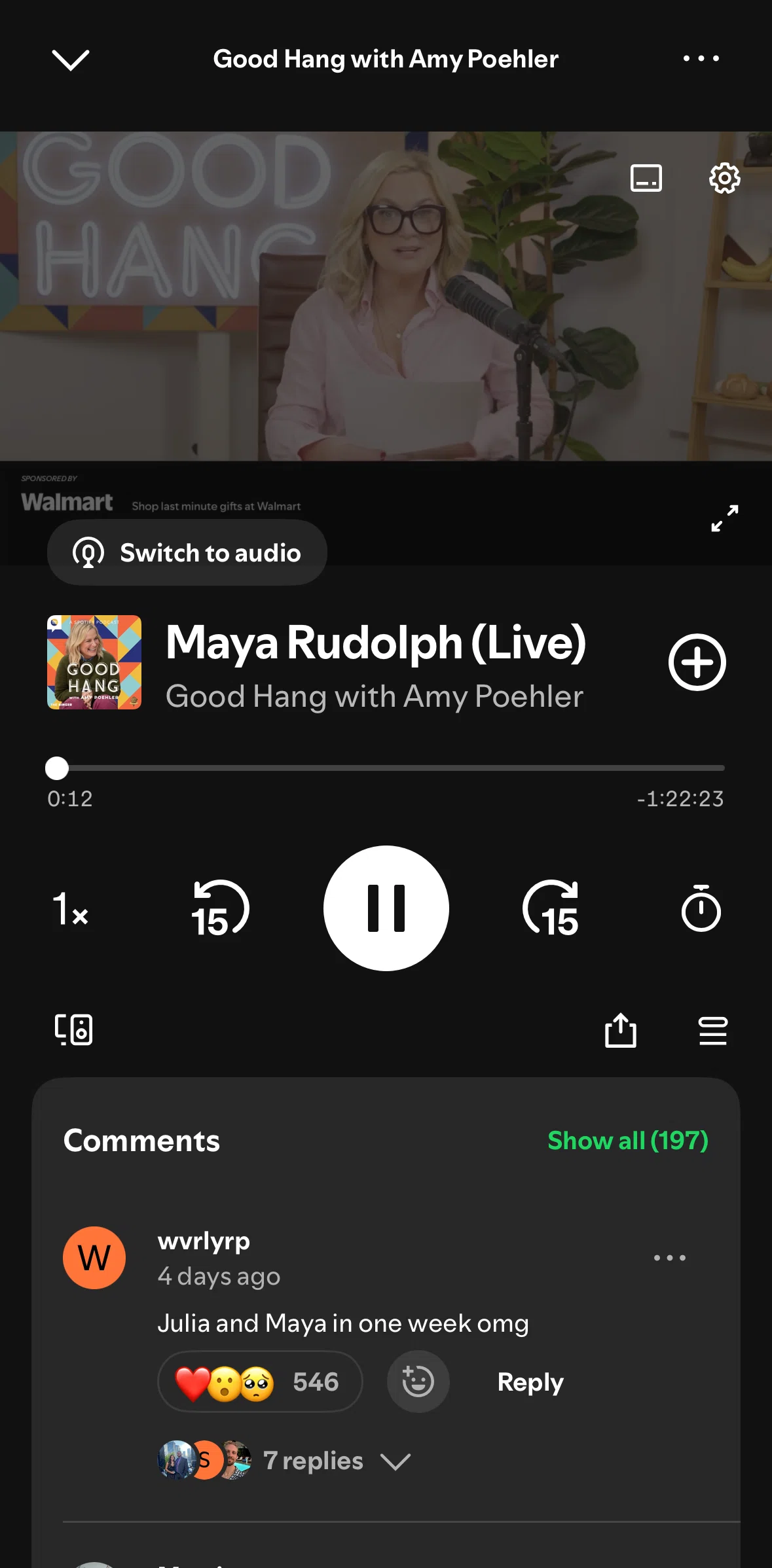 Spotify Screen screen in the Switching to audio flow