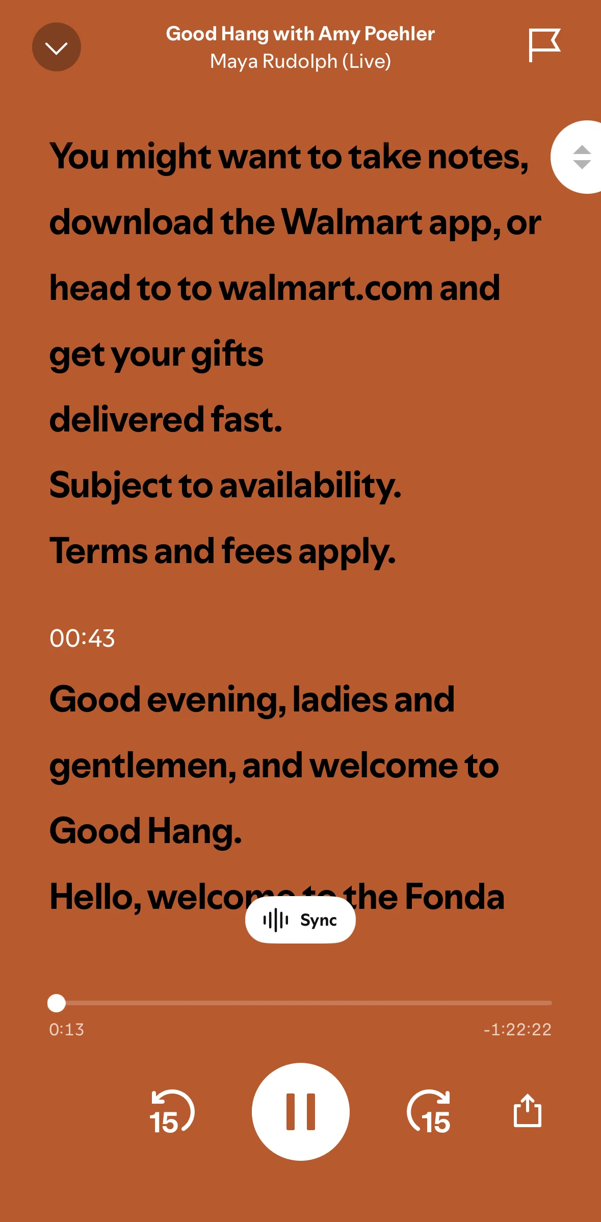 Spotify Screen screen in the Syncing a transcript flow