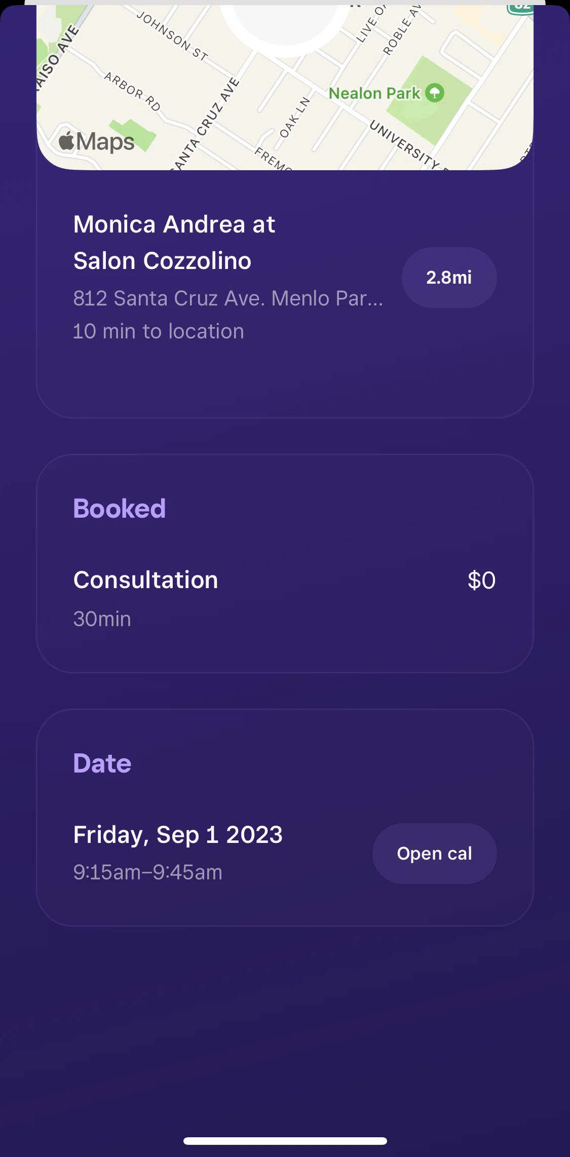 Square Go Screen screen in the Adding an appointment to calendar flow