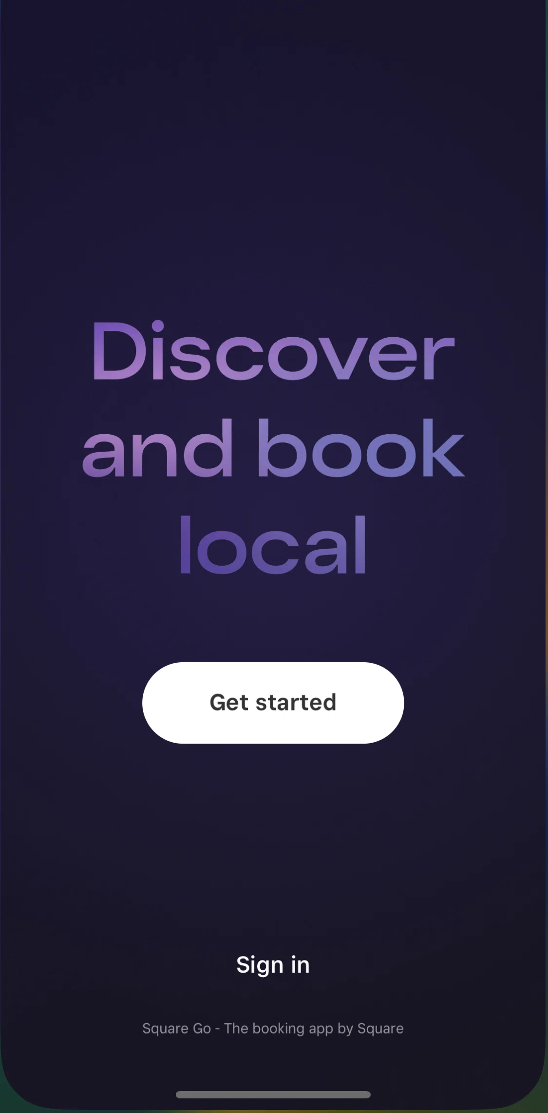 Square Go Screen screen in the Logging in flow