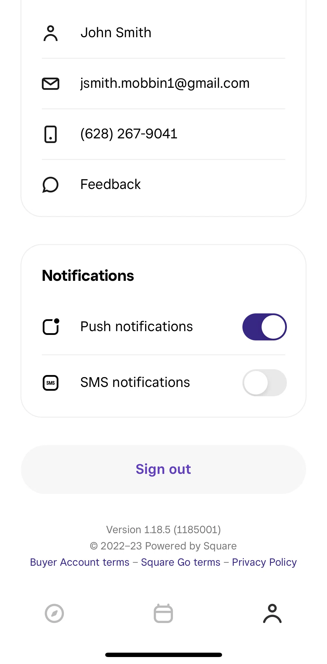 Square Go Screen screen in the Logging out flow