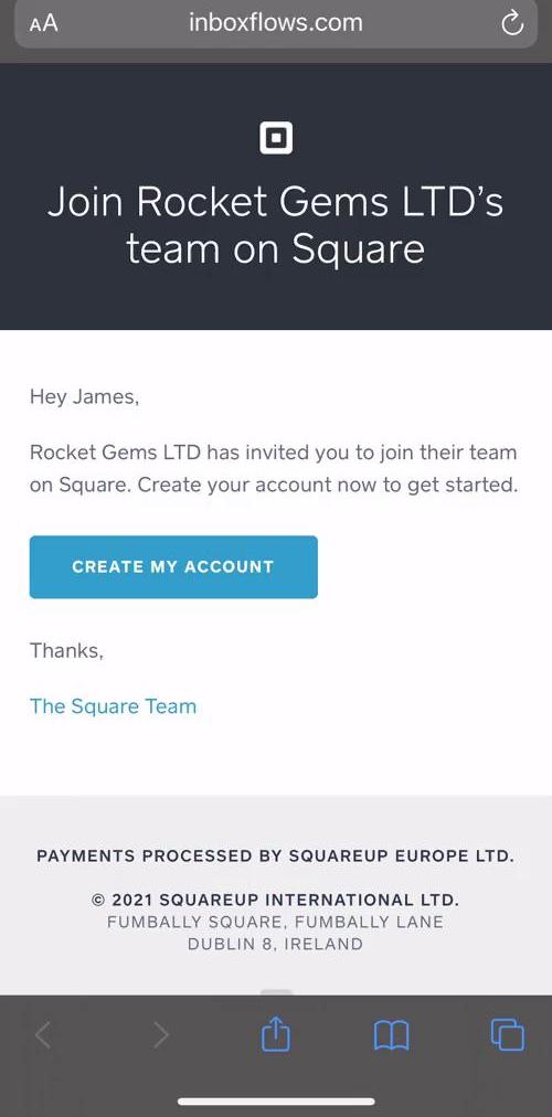 Square Invite email screen in the Accepting An Invite flow