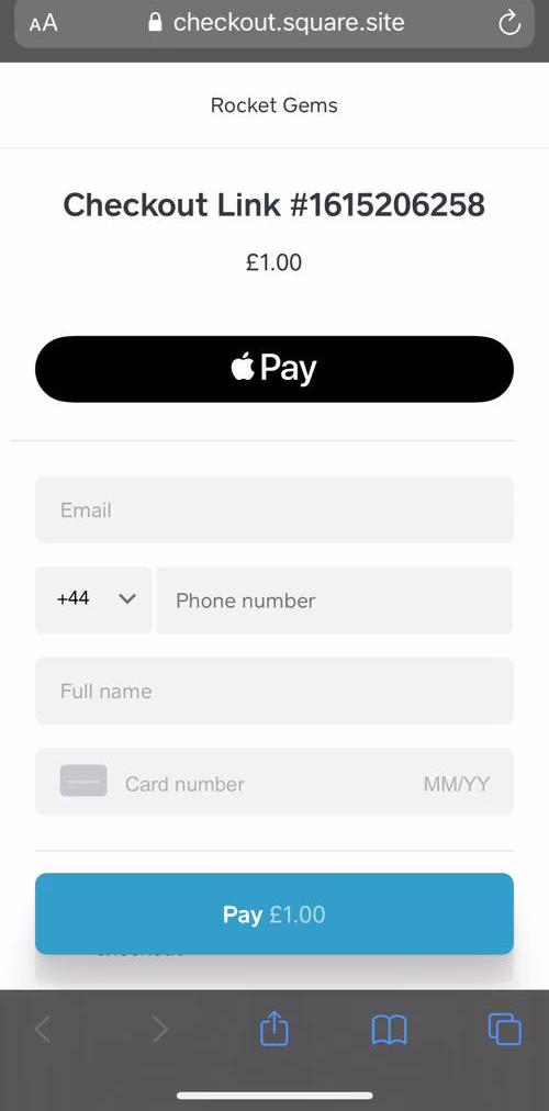 Square Add payment details screen in the Paying flow