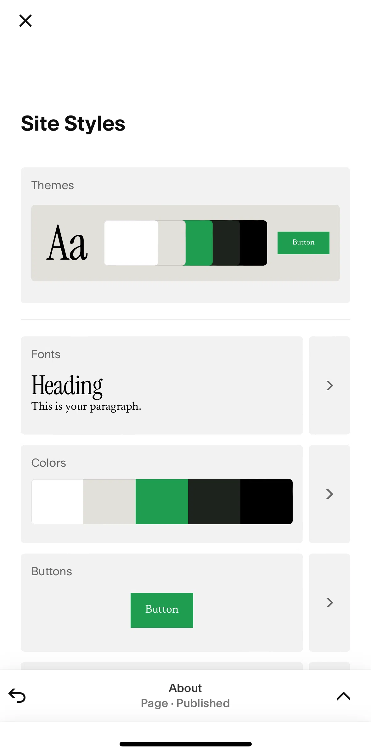 Squarespace Screen screen in the Changing fonts flow