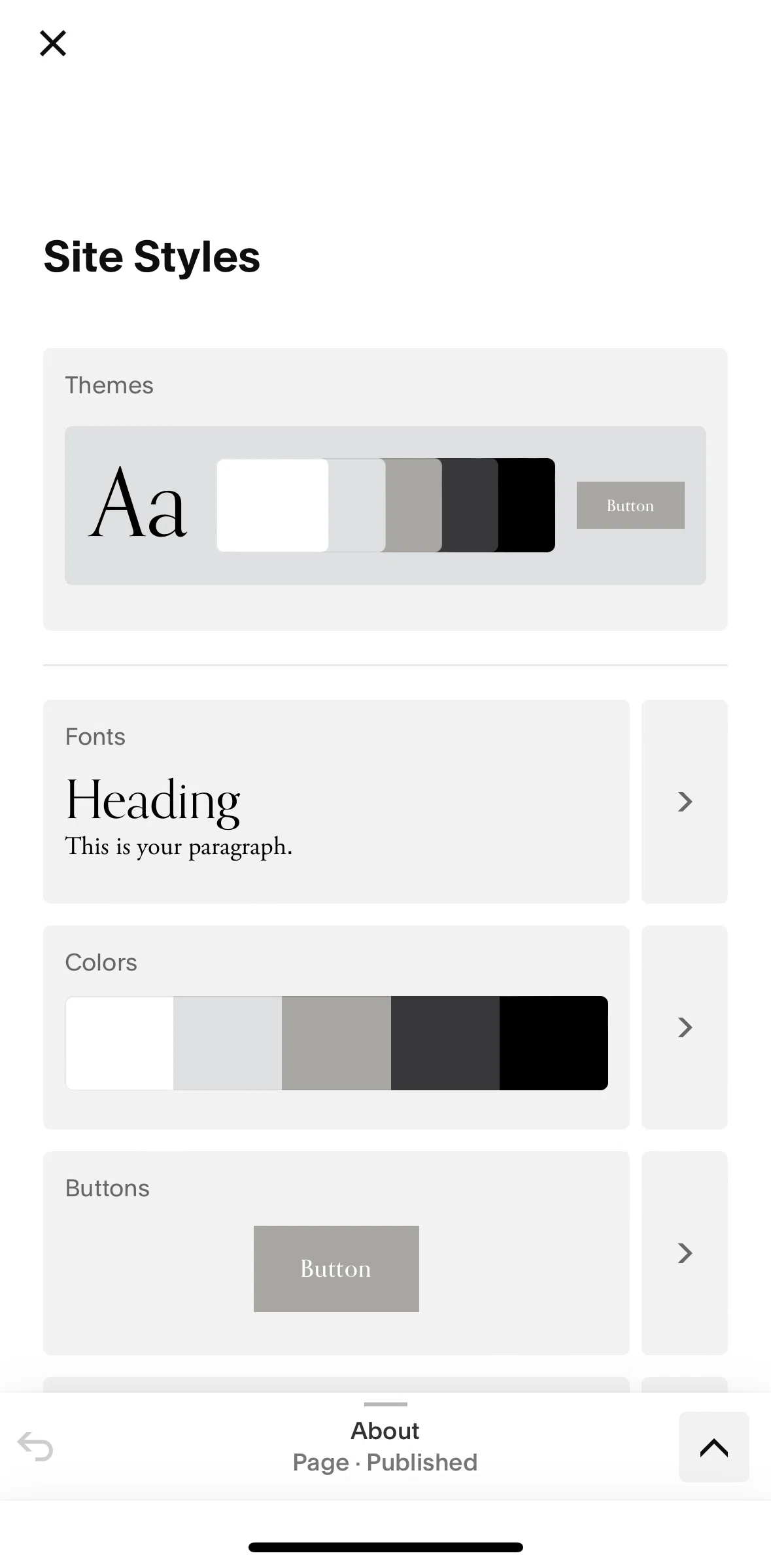 Squarespace Screen screen in the Changing themes flow