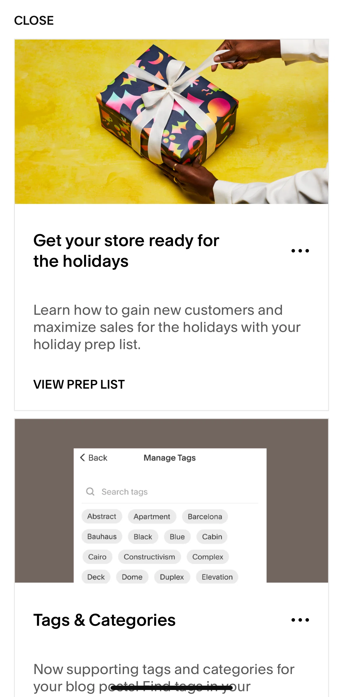 Squarespace Screen screen in the Inbox flow