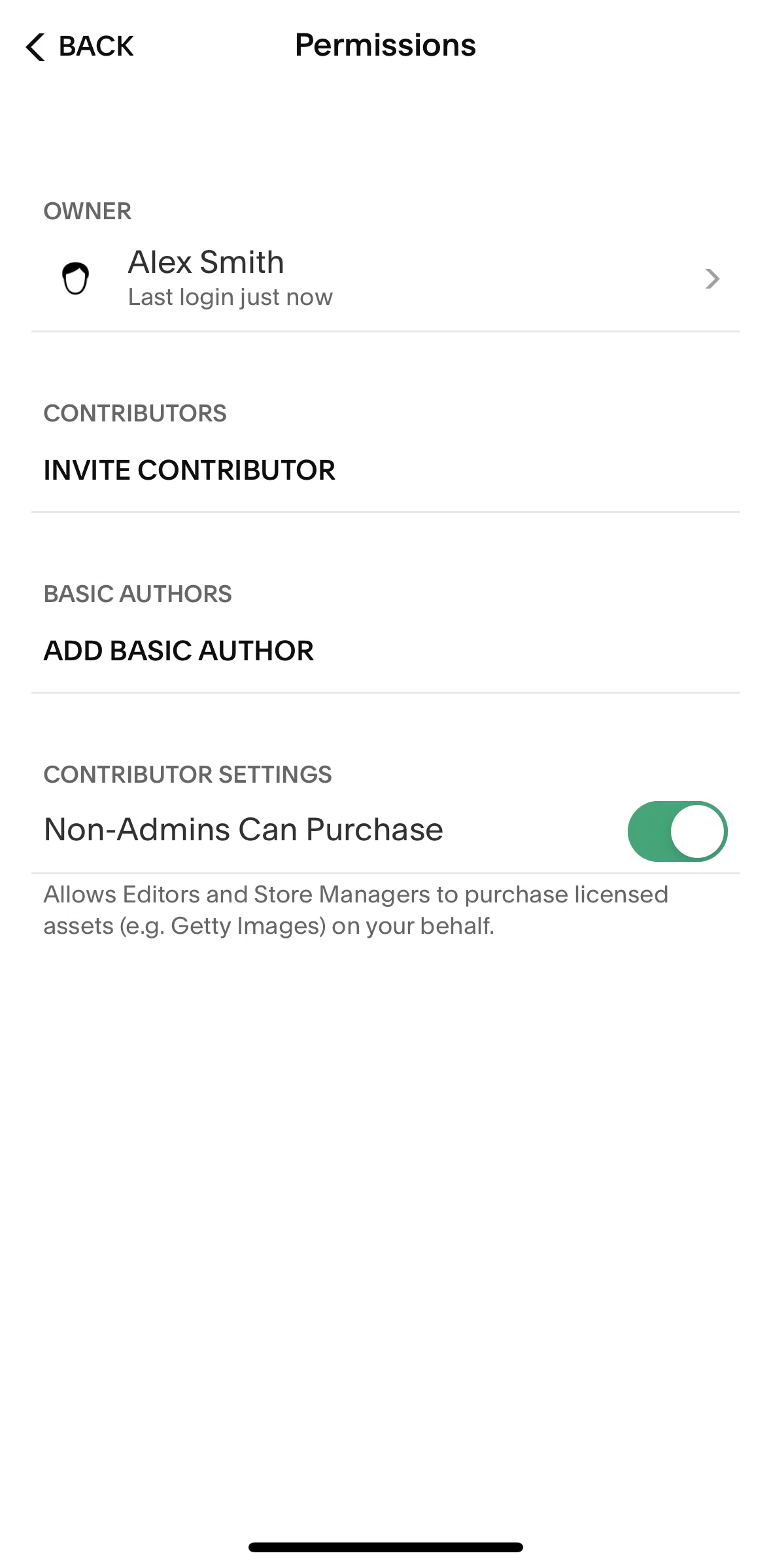 Squarespace Screen screen in the Inviting a contributor flow