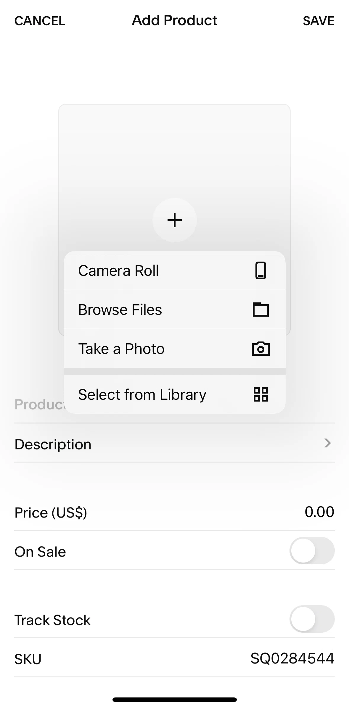 Squarespace Screen screen in the Selecting images from library flow