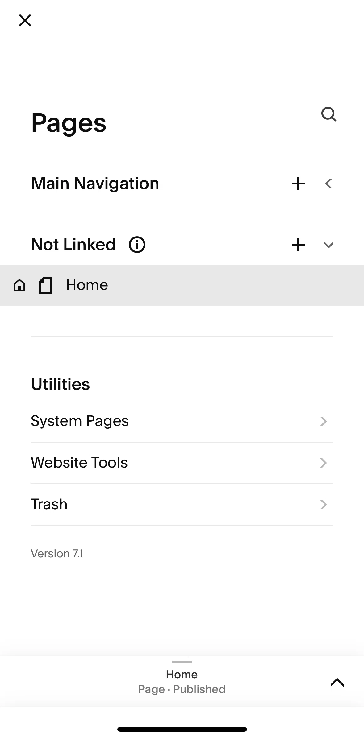 Squarespace Screen screen in the System pages flow