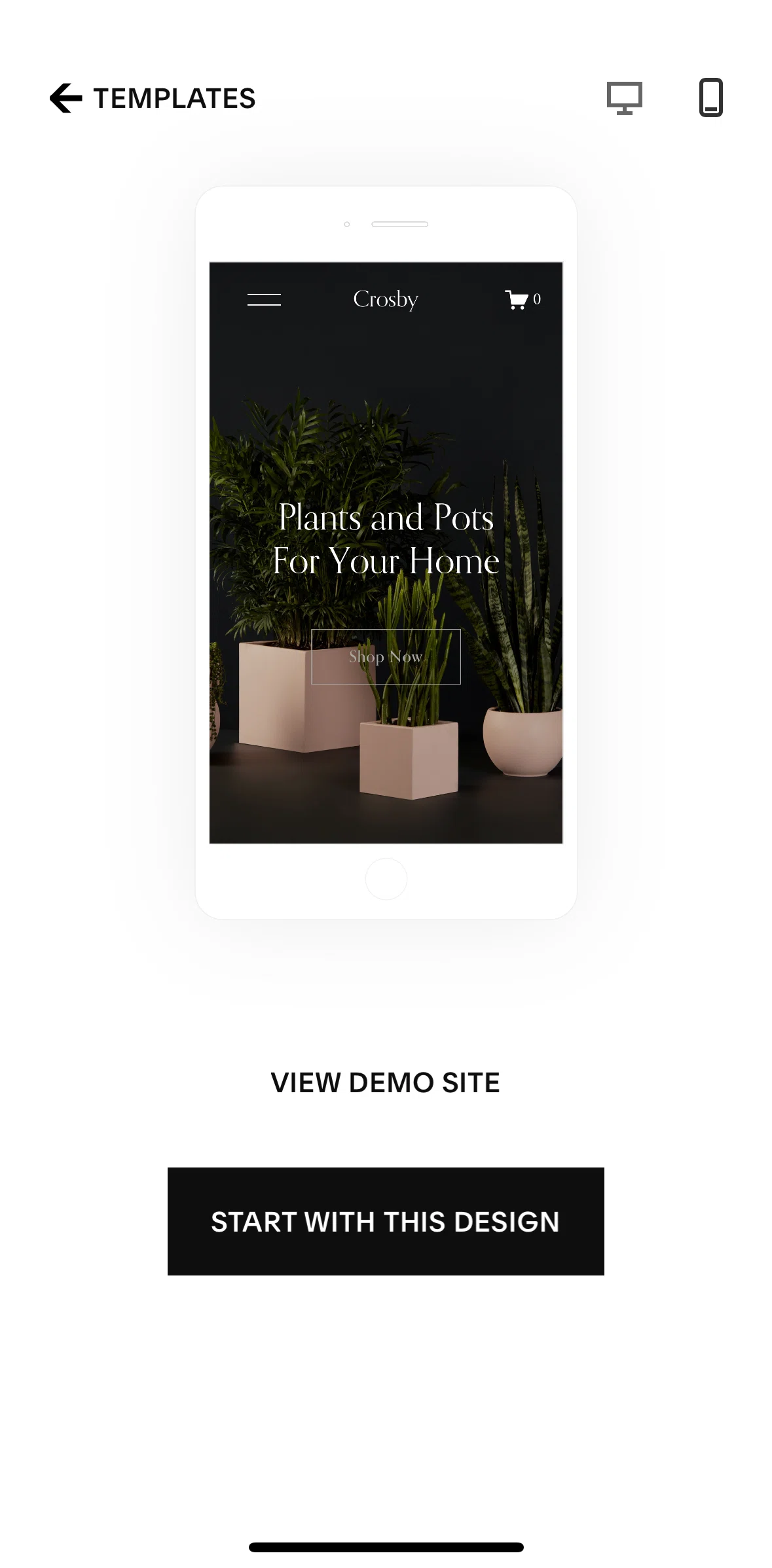 Squarespace Screen screen in the View demo site flow