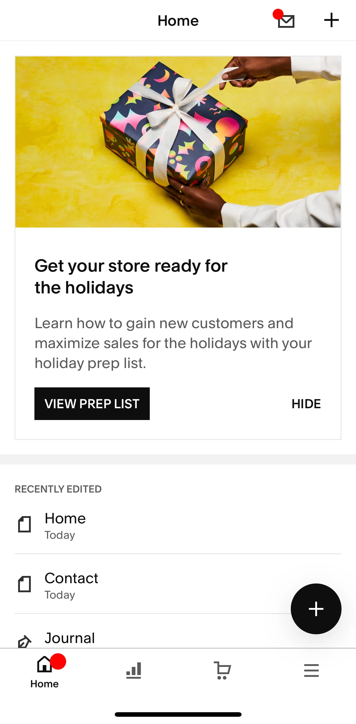 Squarespace Screen screen in the View prep list flow