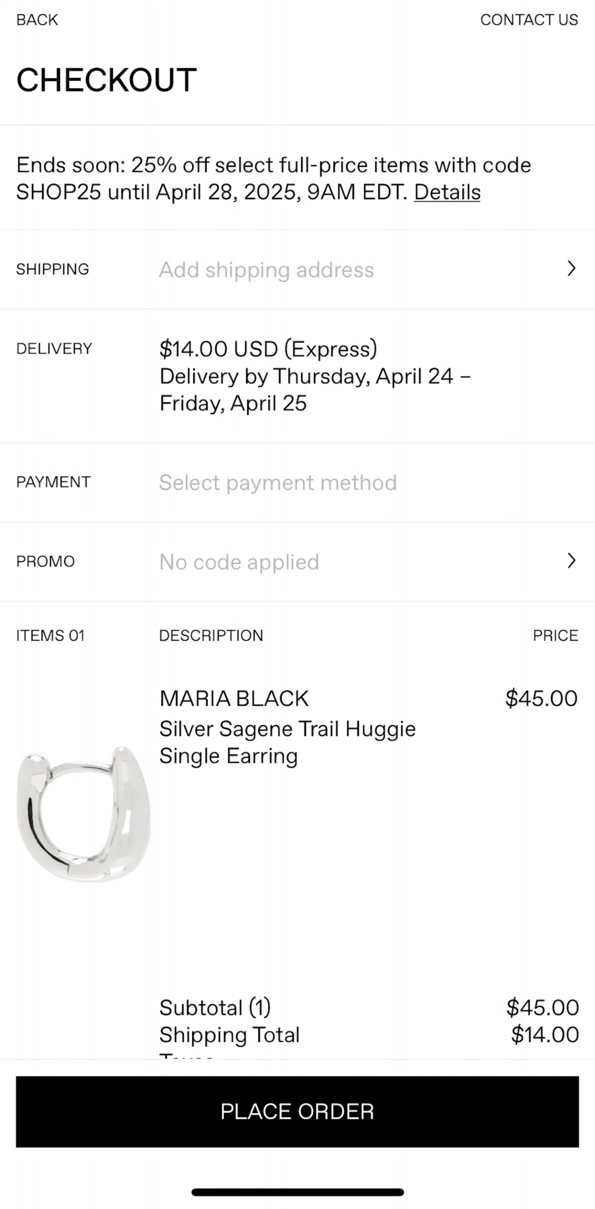 SSENSE Screen screen in the Adding shipping address flow