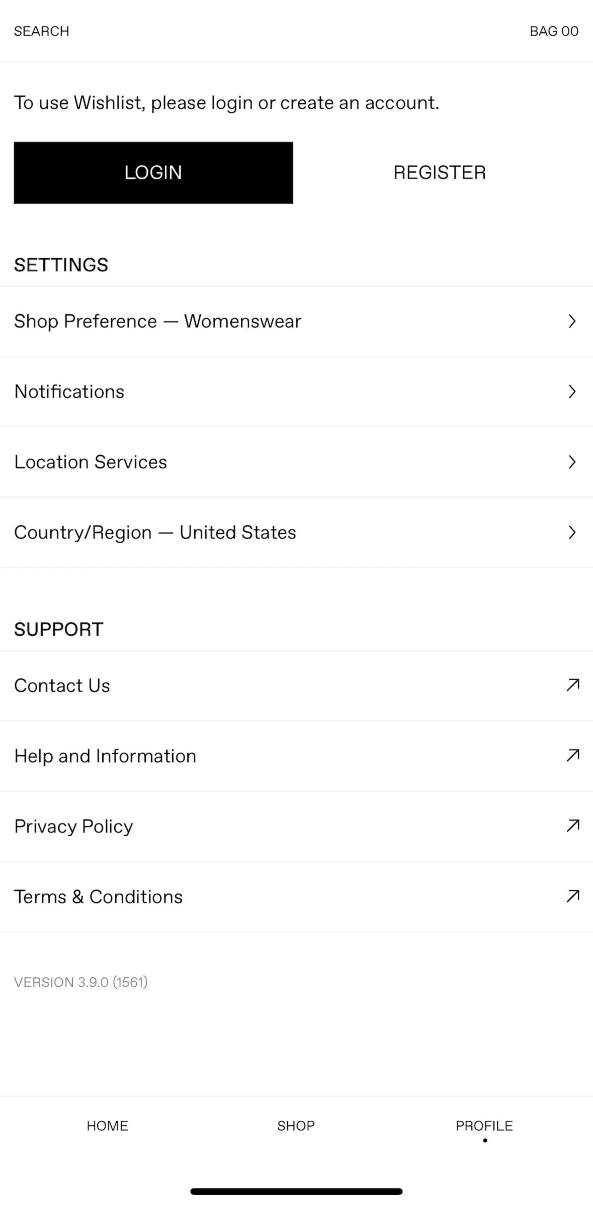 SSENSE Screen screen in the Logging in flow