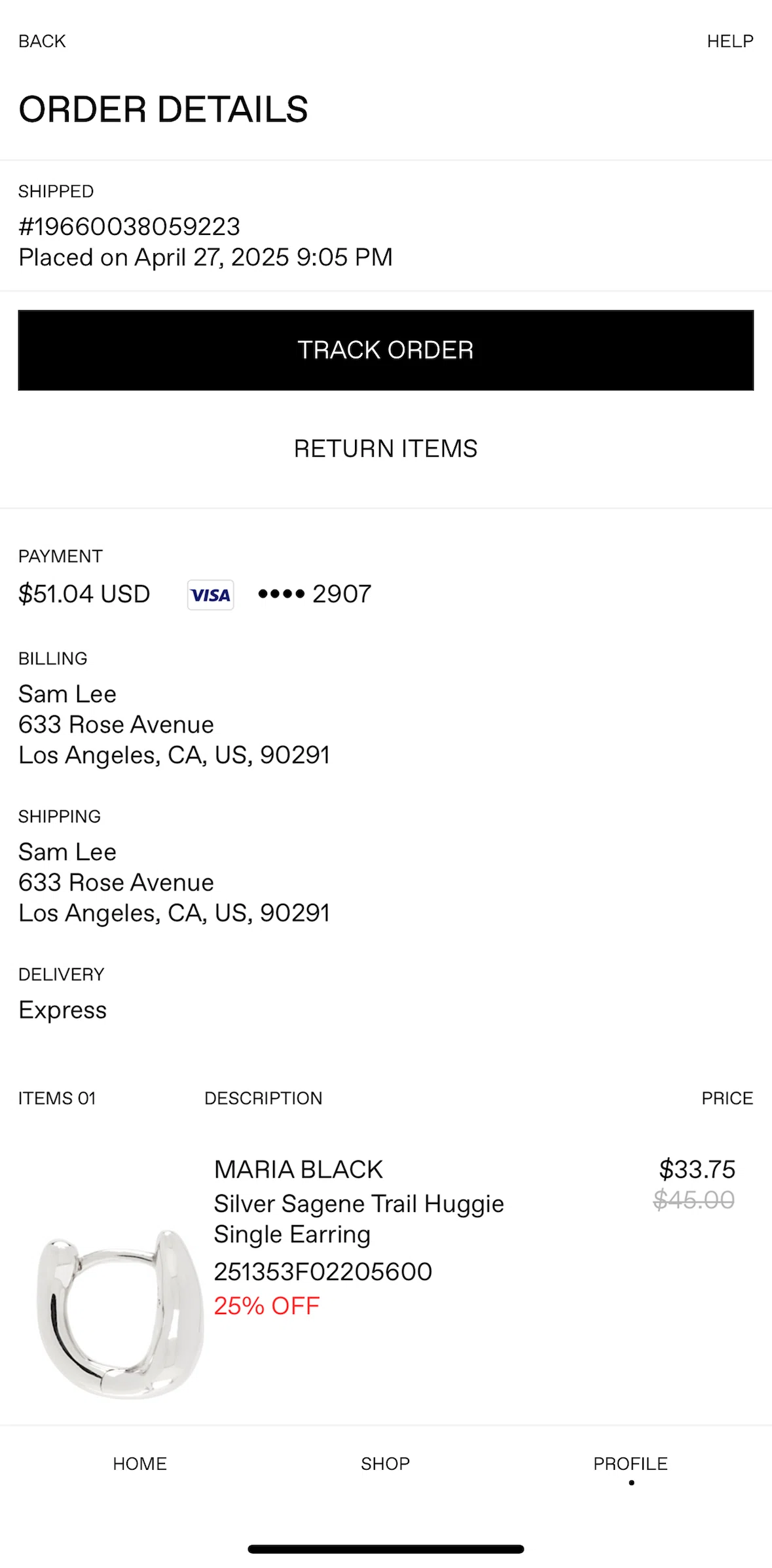 SSENSE Screen screen in the Return an order flow