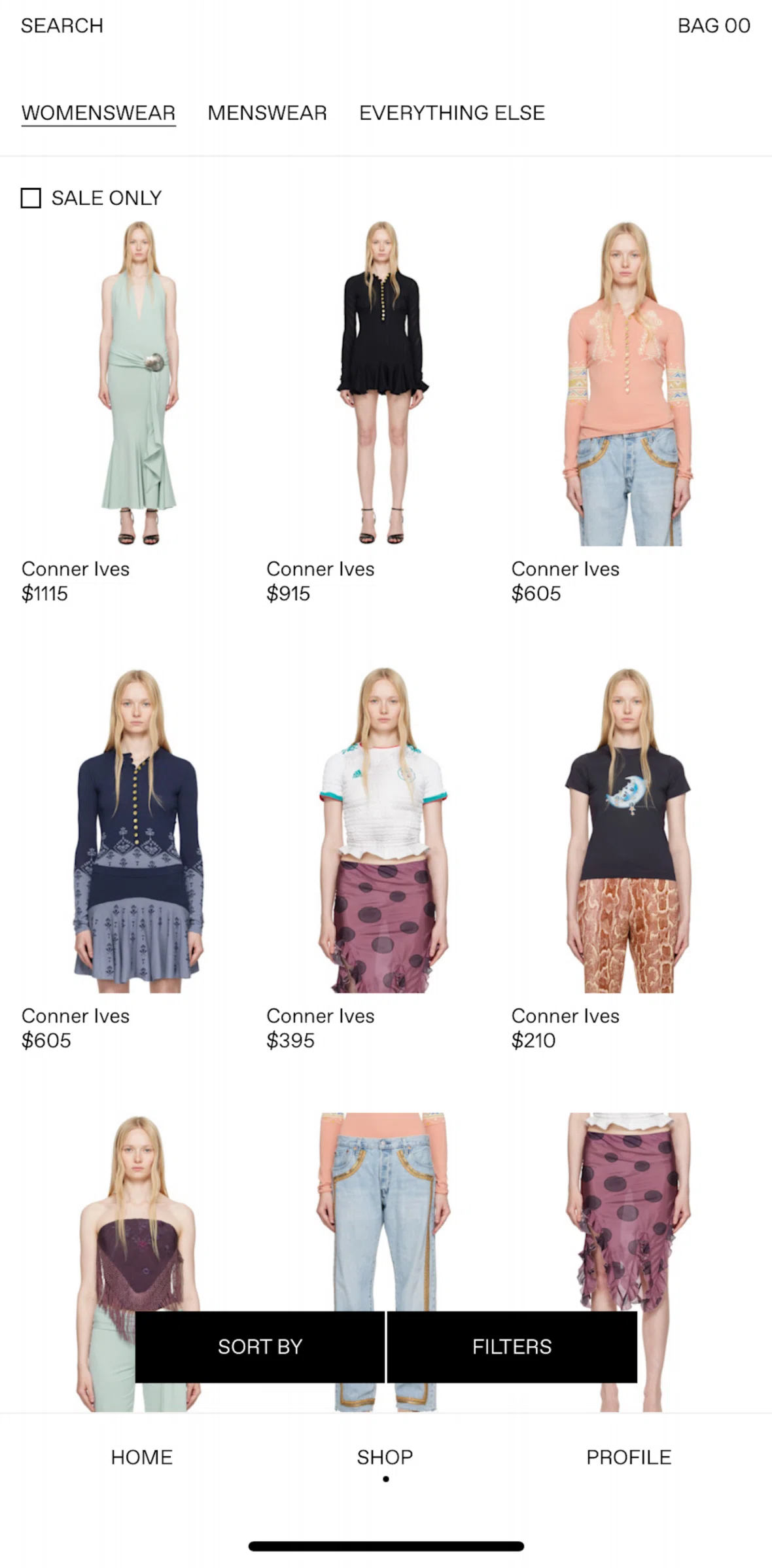 SSENSE Screen screen in the Sorting products flow