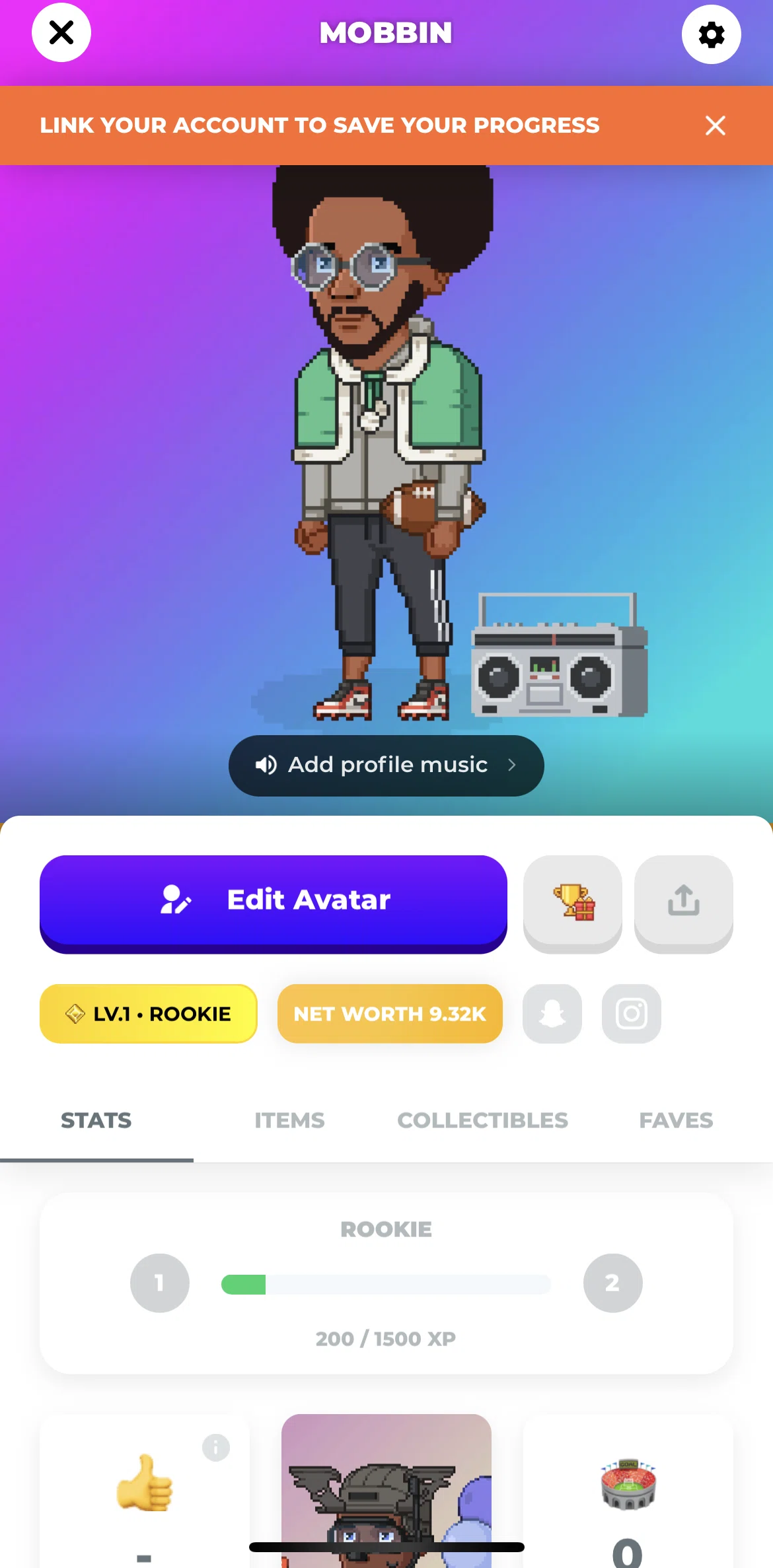 Stadium Live Screen screen in the Linking your account flow