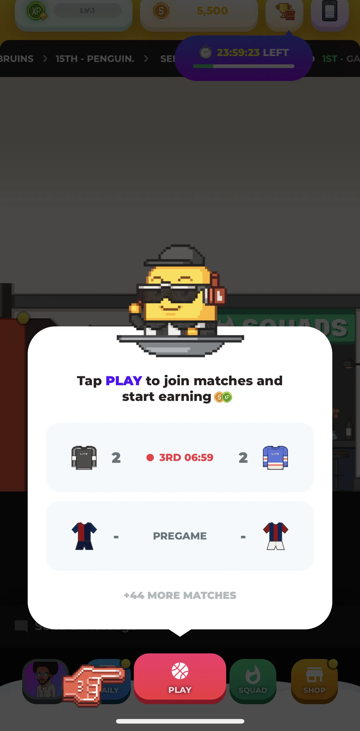 Stadium Live Screen screen in the Play flow