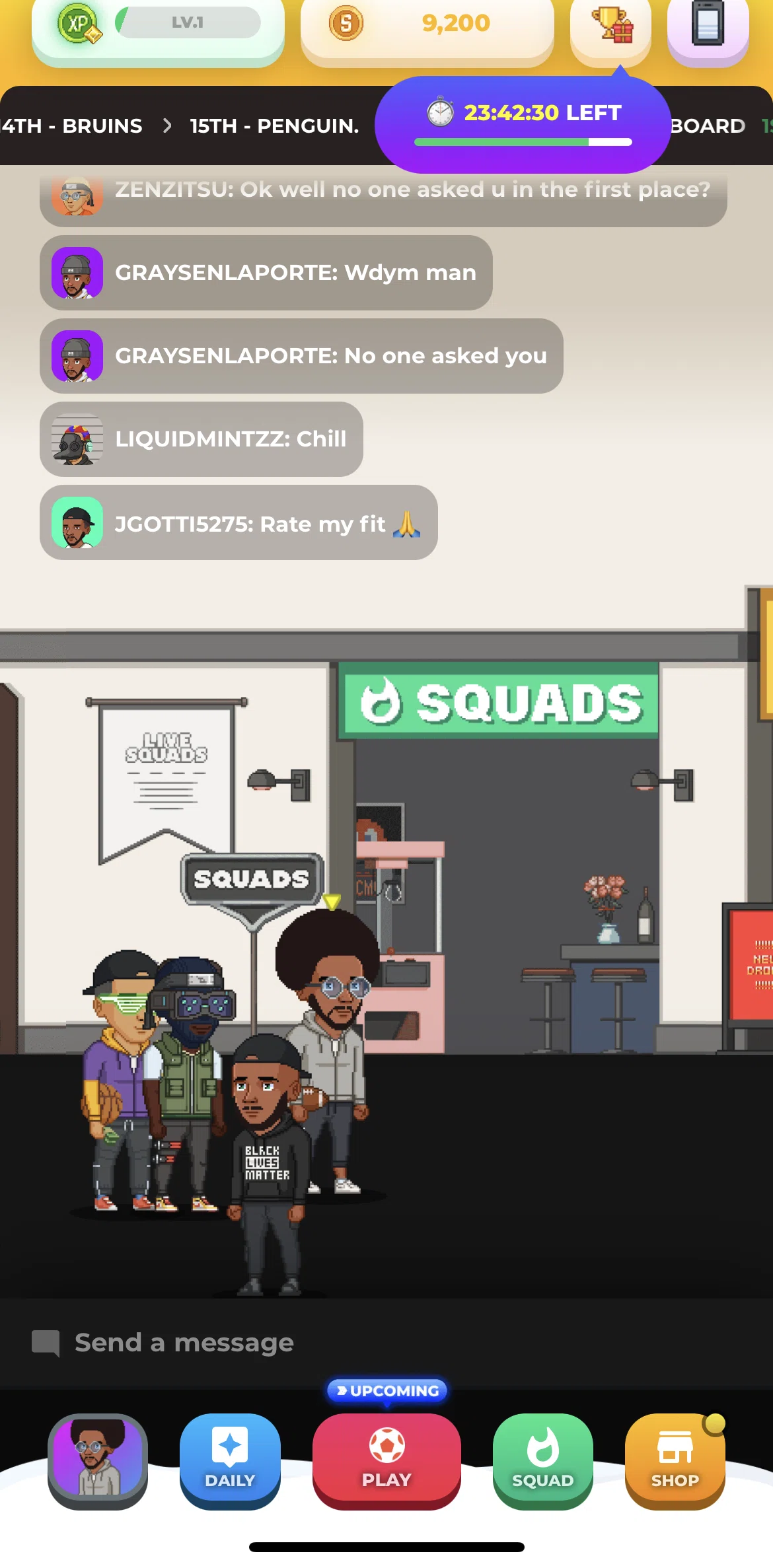 Stadium Live Screen screen in the Squads flow