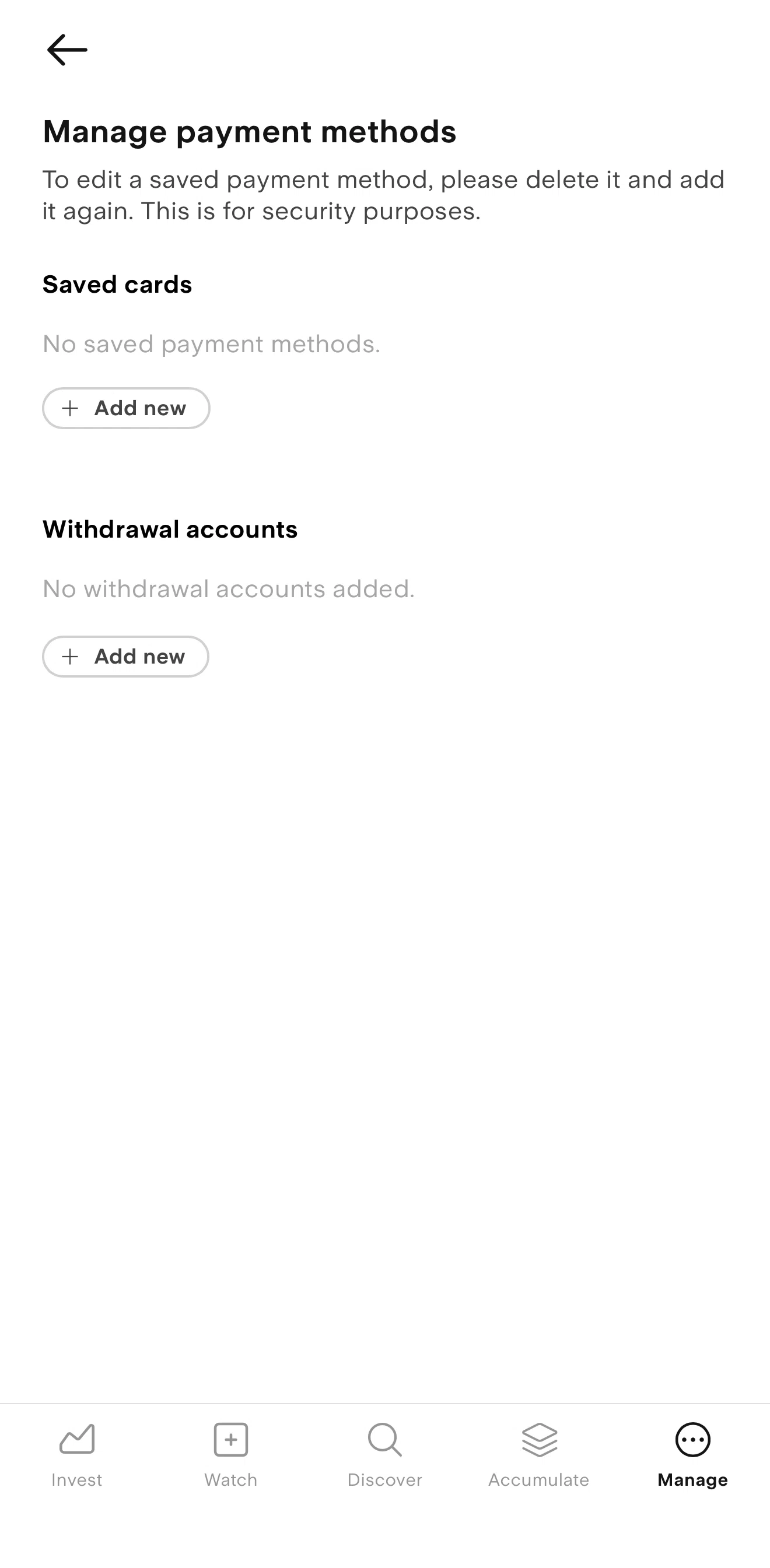 Stake Screen screen in the Add a withdrawal account flow