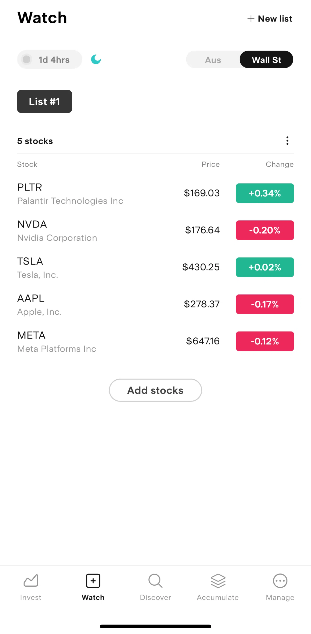 Stake Screen screen in the Adding a stock to list flow