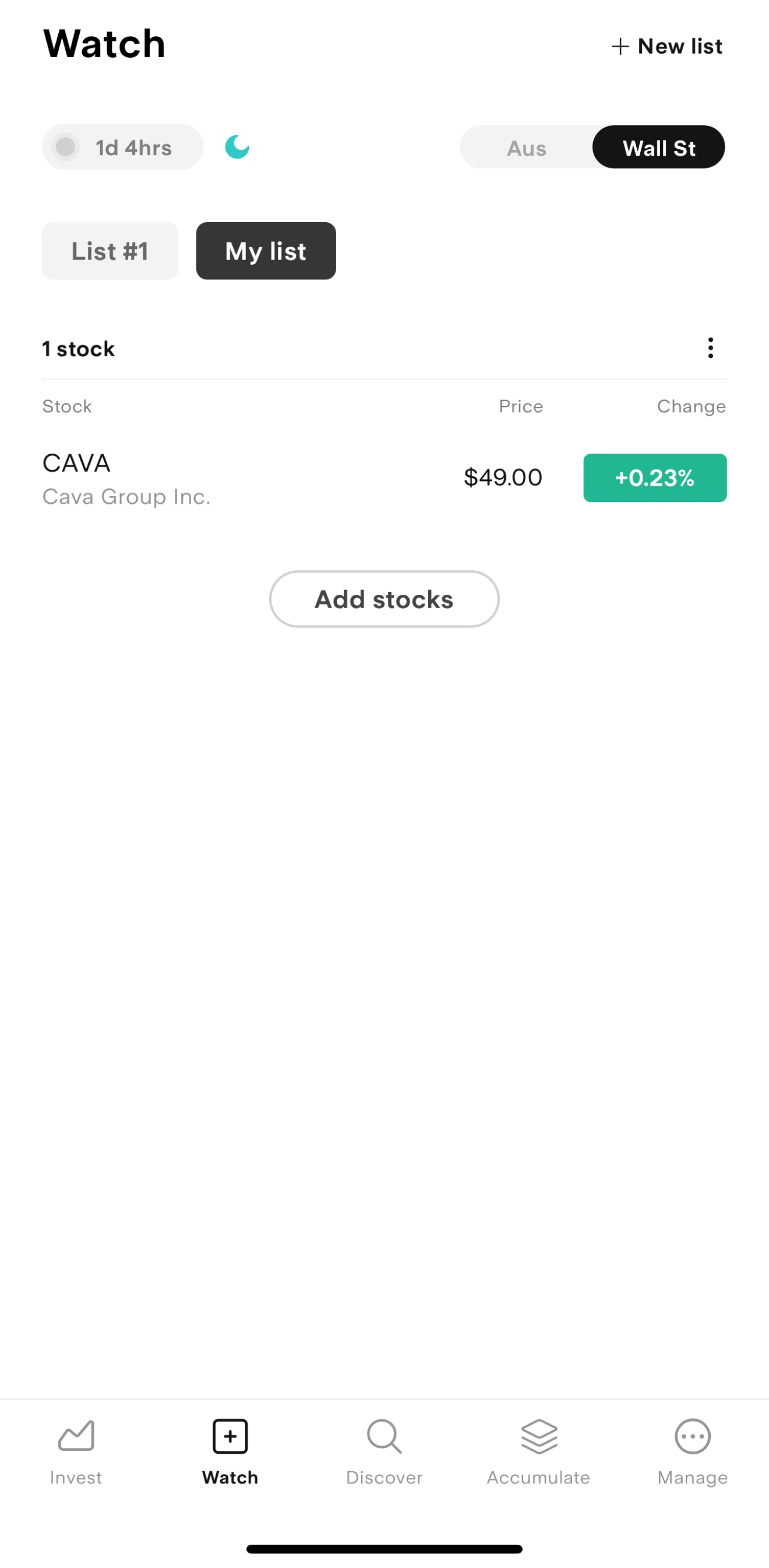 Stake Screen screen in the Creating a new list flow