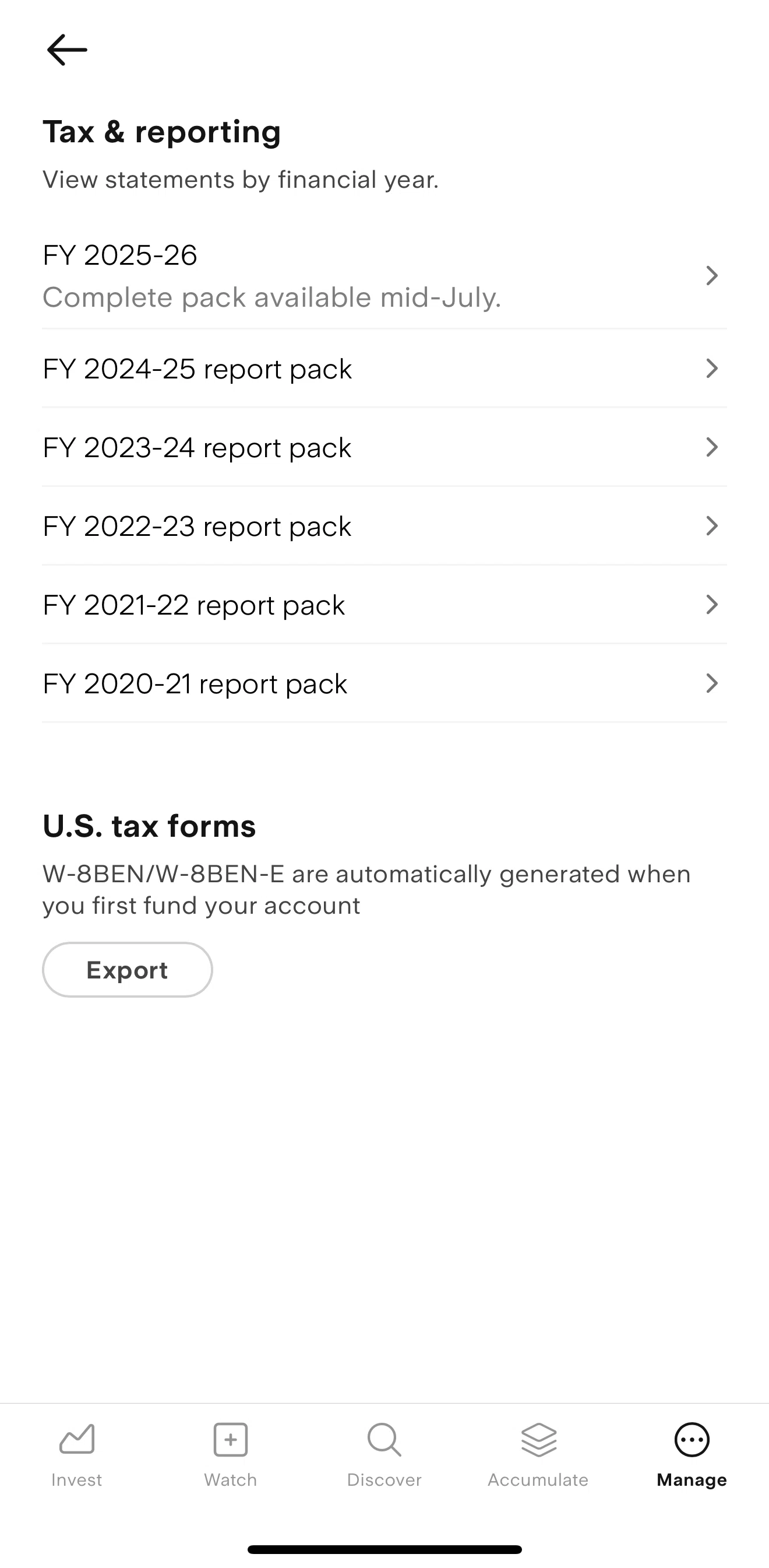 Stake Screen screen in the Downloading a report flow
