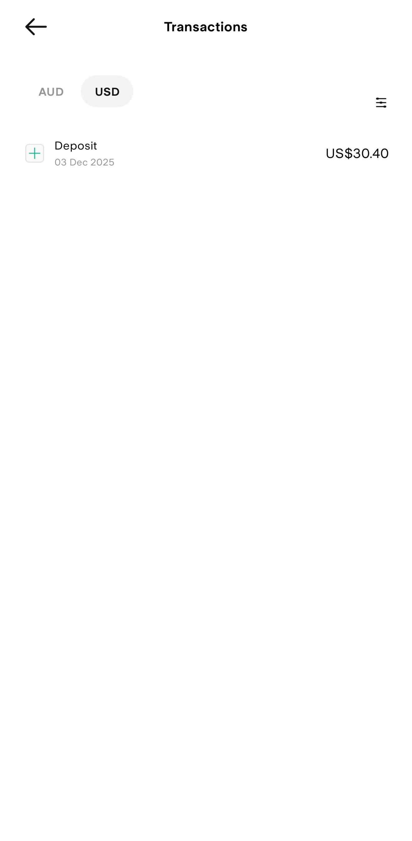 Stake Screen screen in the Filter transactions flow