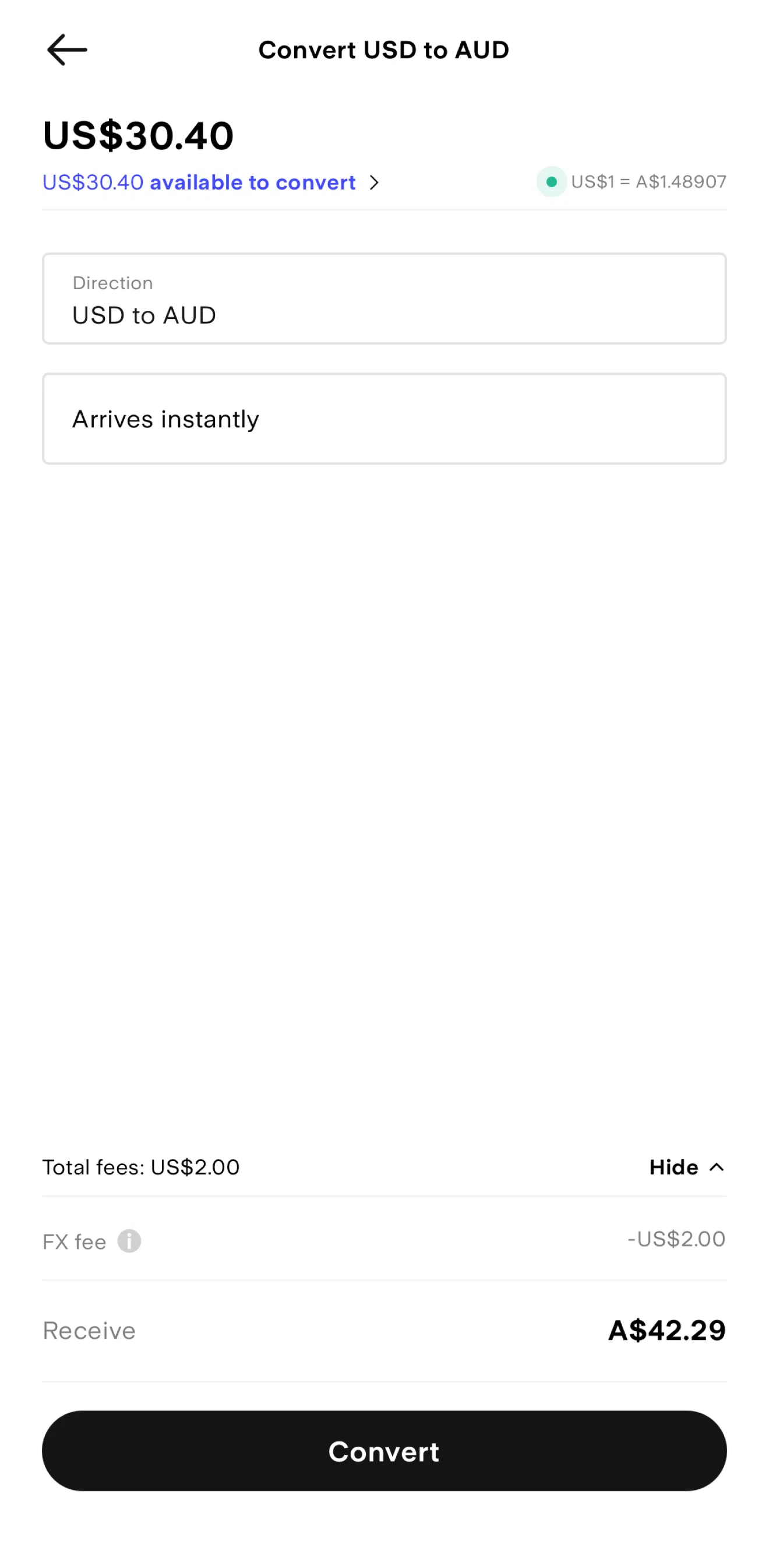 Stake Screen screen in the FX fee information flow