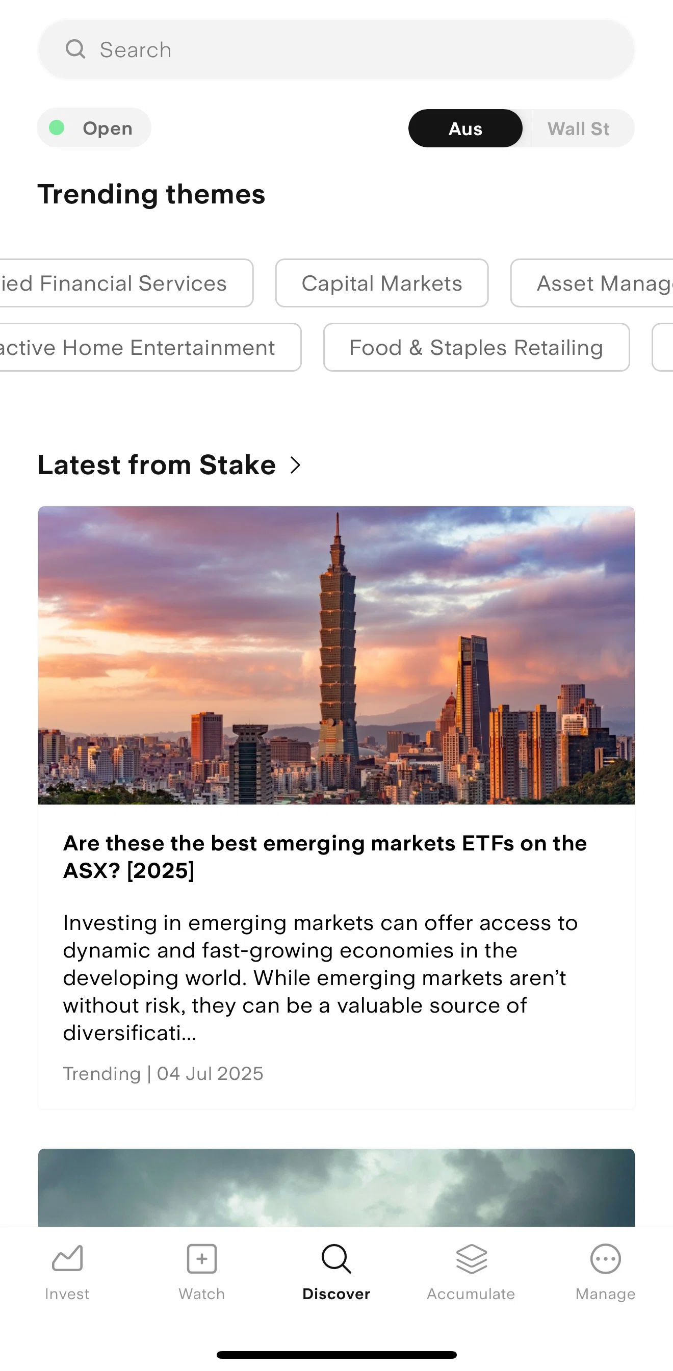 Stake Screen screen in the Market news flow