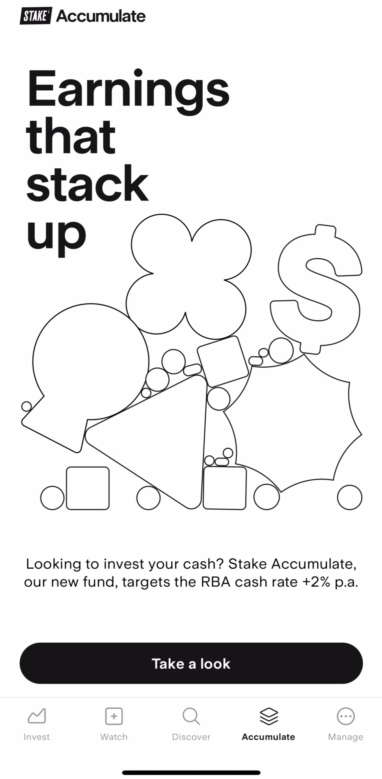 Stake Screen screen in the Setting up Accumulate flow
