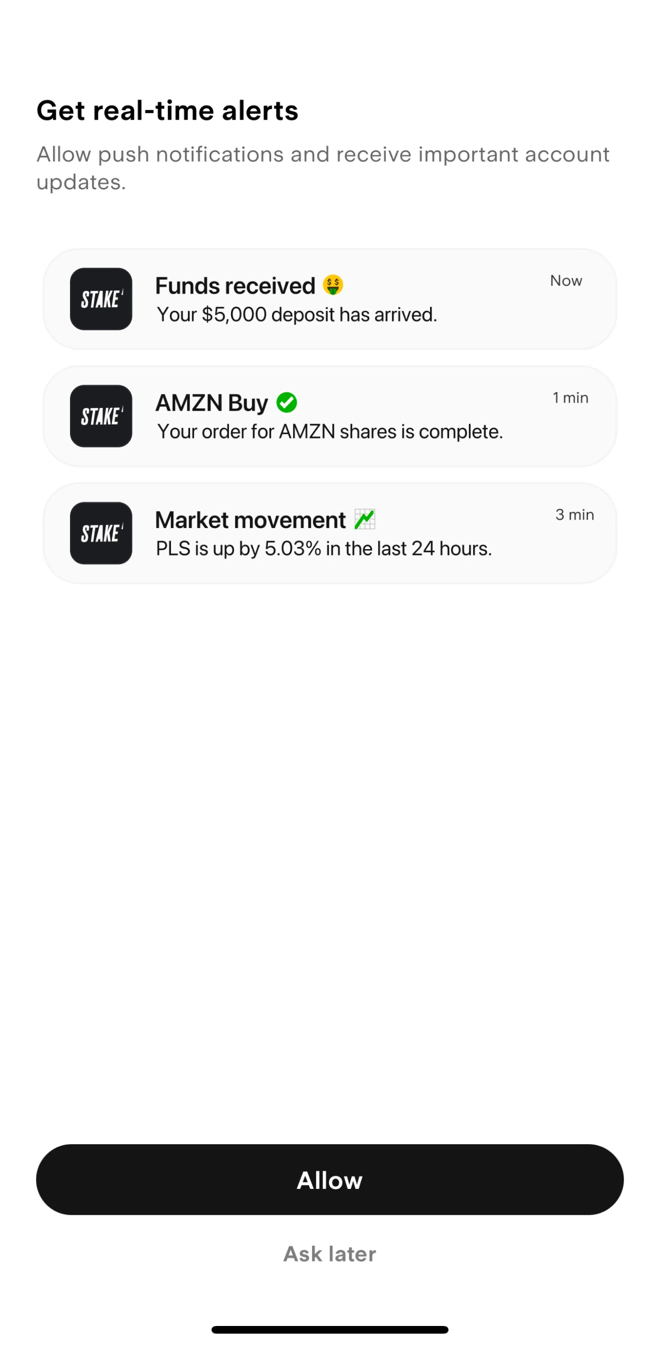 Stake Screen screen in the Setting up an investor profile flow