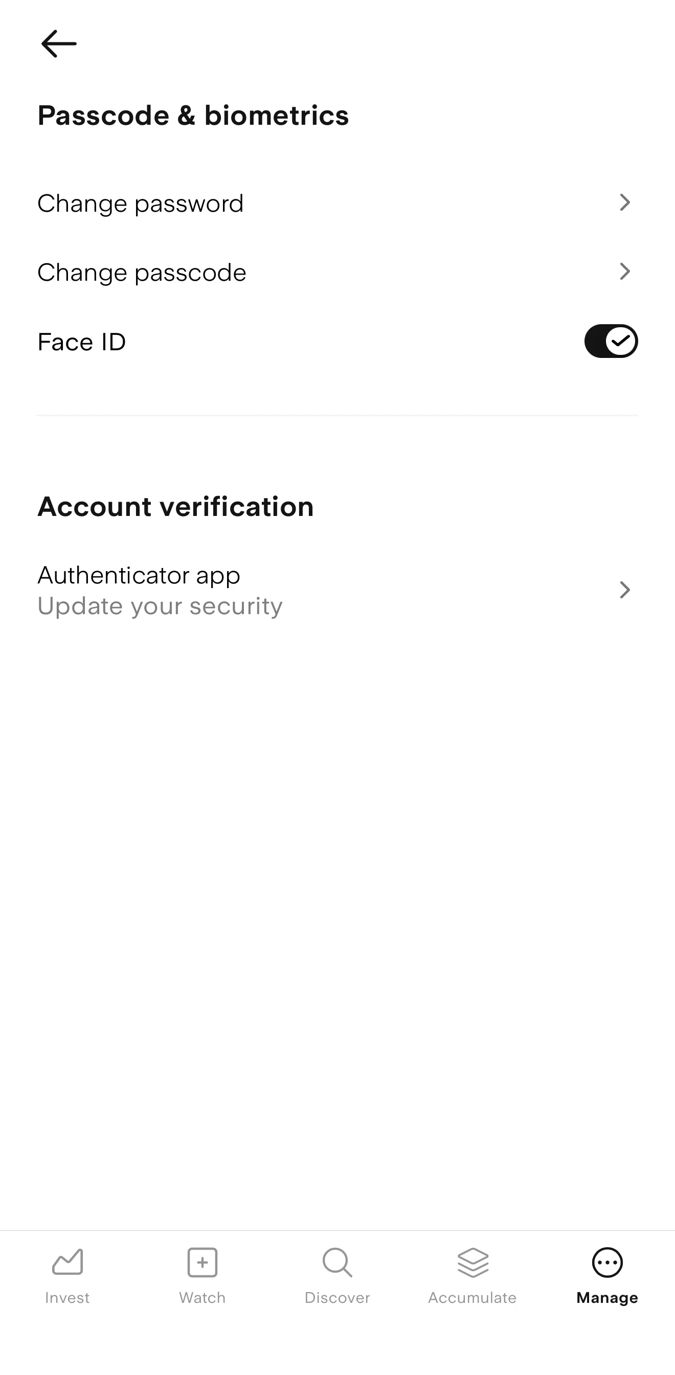 Stake Screen screen in the Turning off face ID flow