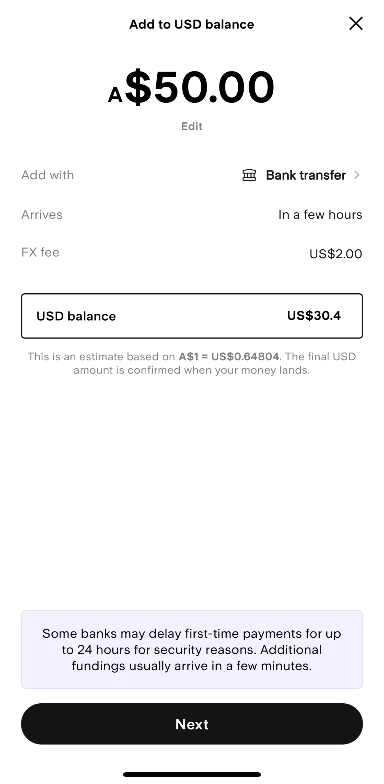 Stake Screen screen in the Updating a payment method flow