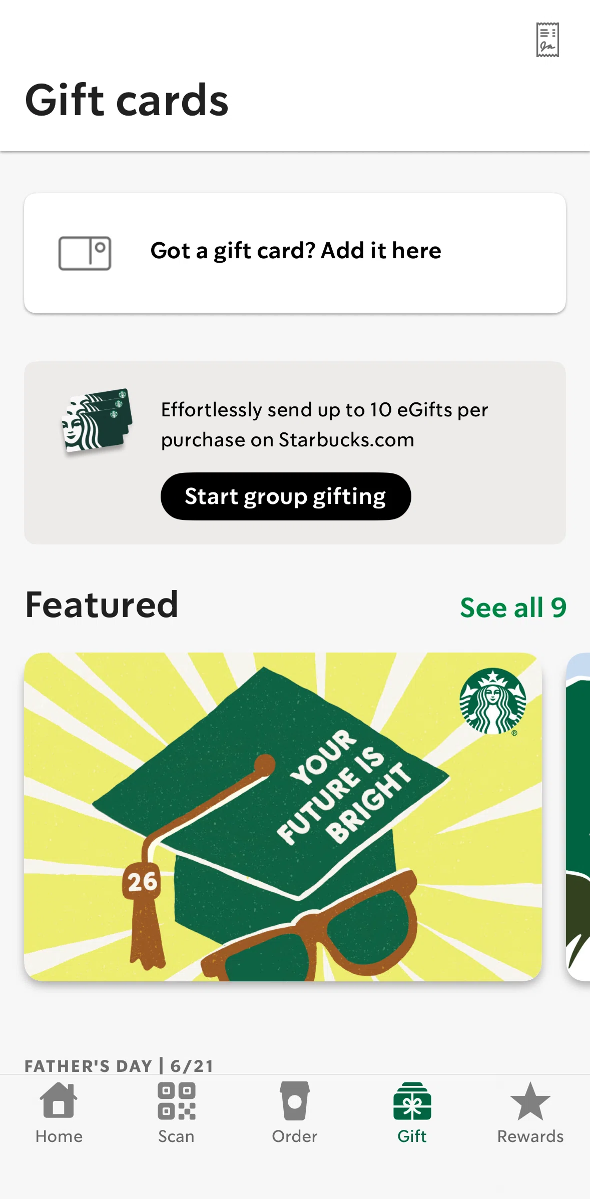 Starbucks Screen screen in the Adding a card flow