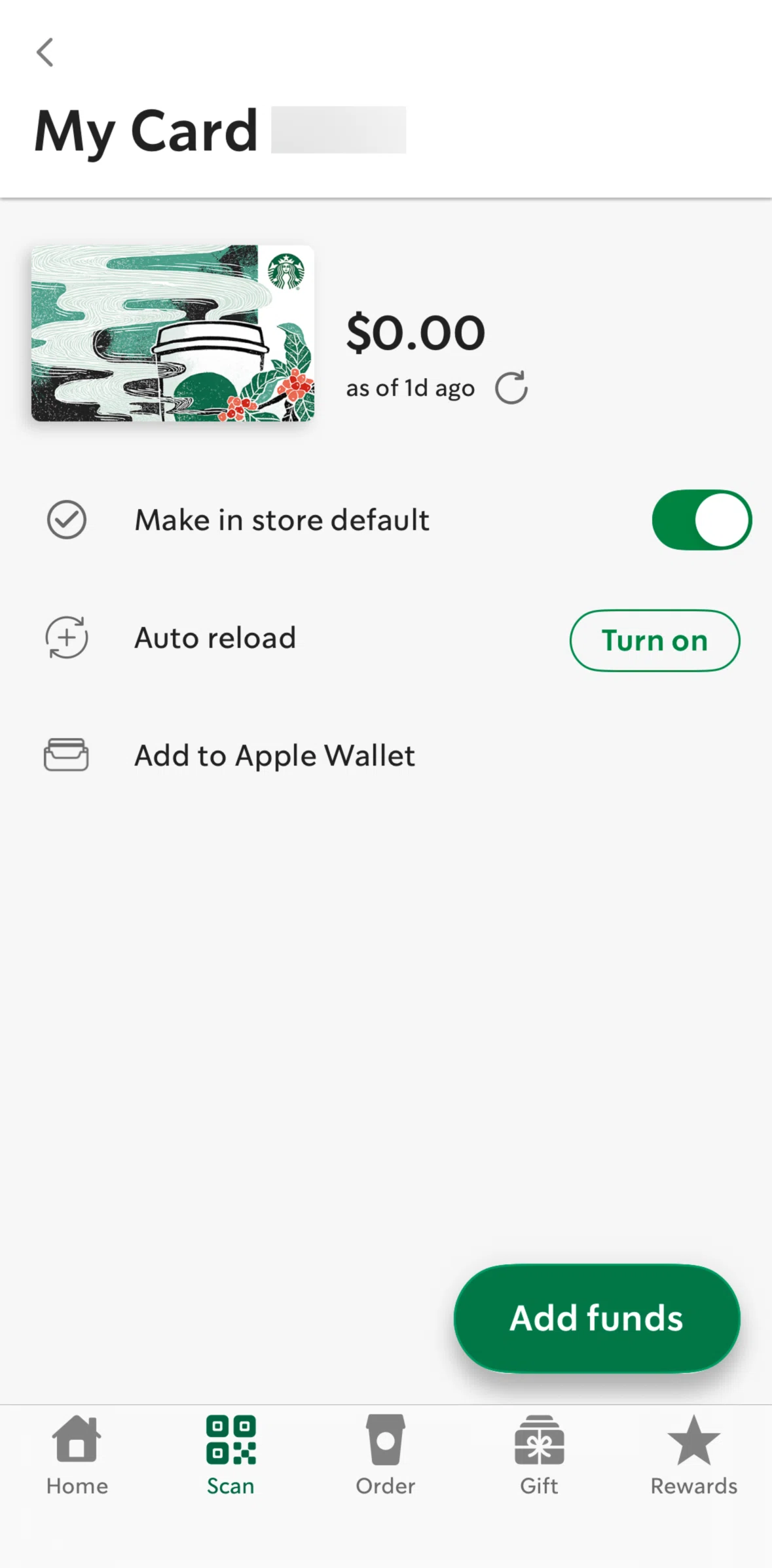 Starbucks Screen screen in the Adding to Apple Wallet flow