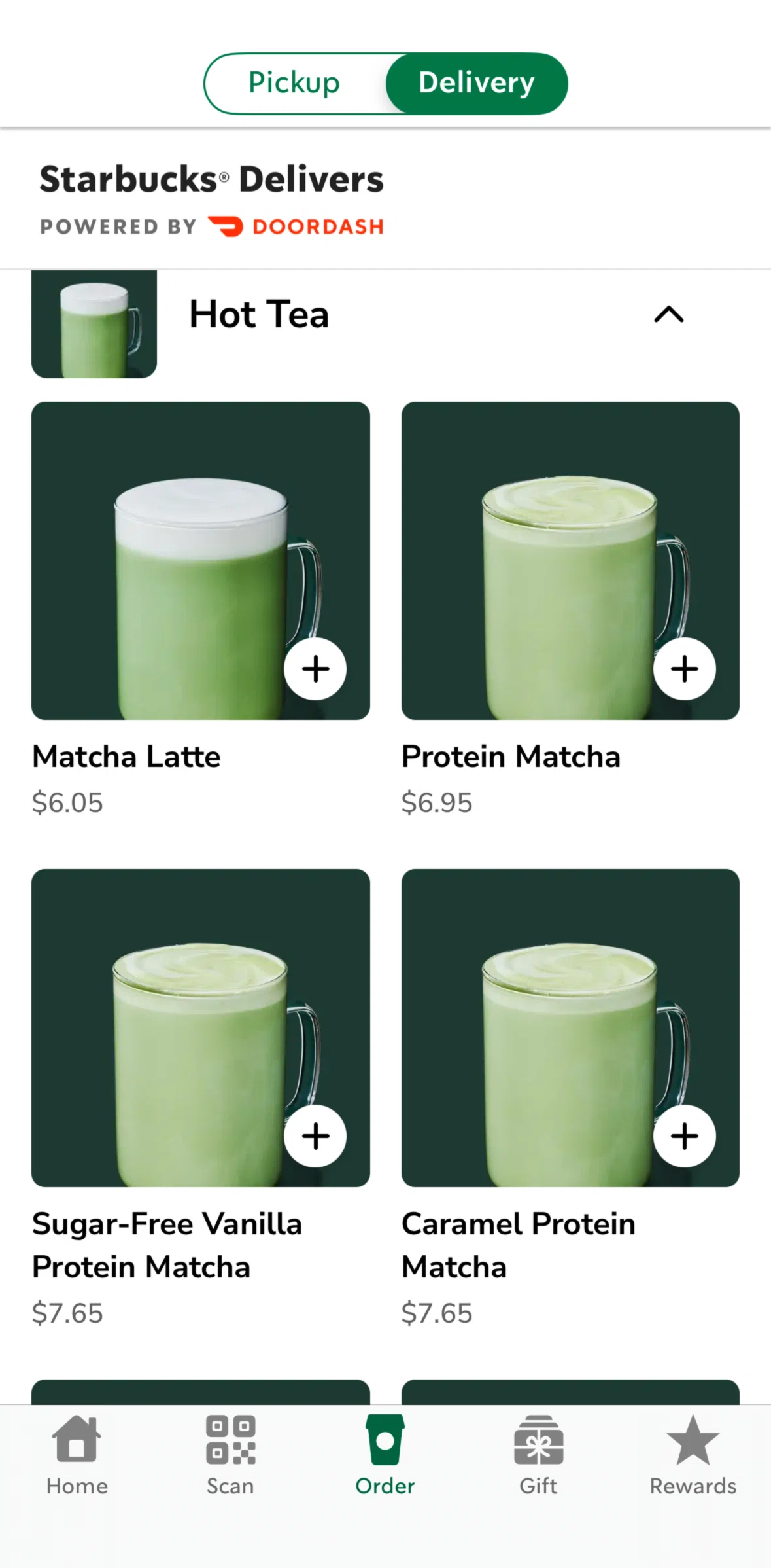 Starbucks Screen screen in the Adding to cart (delivery) flow