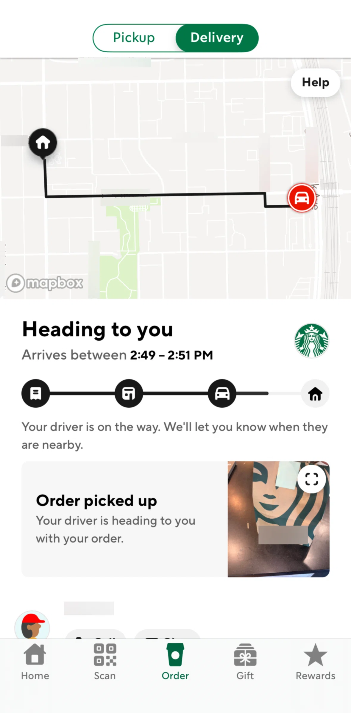 Starbucks Screen screen in the Delivery image flow