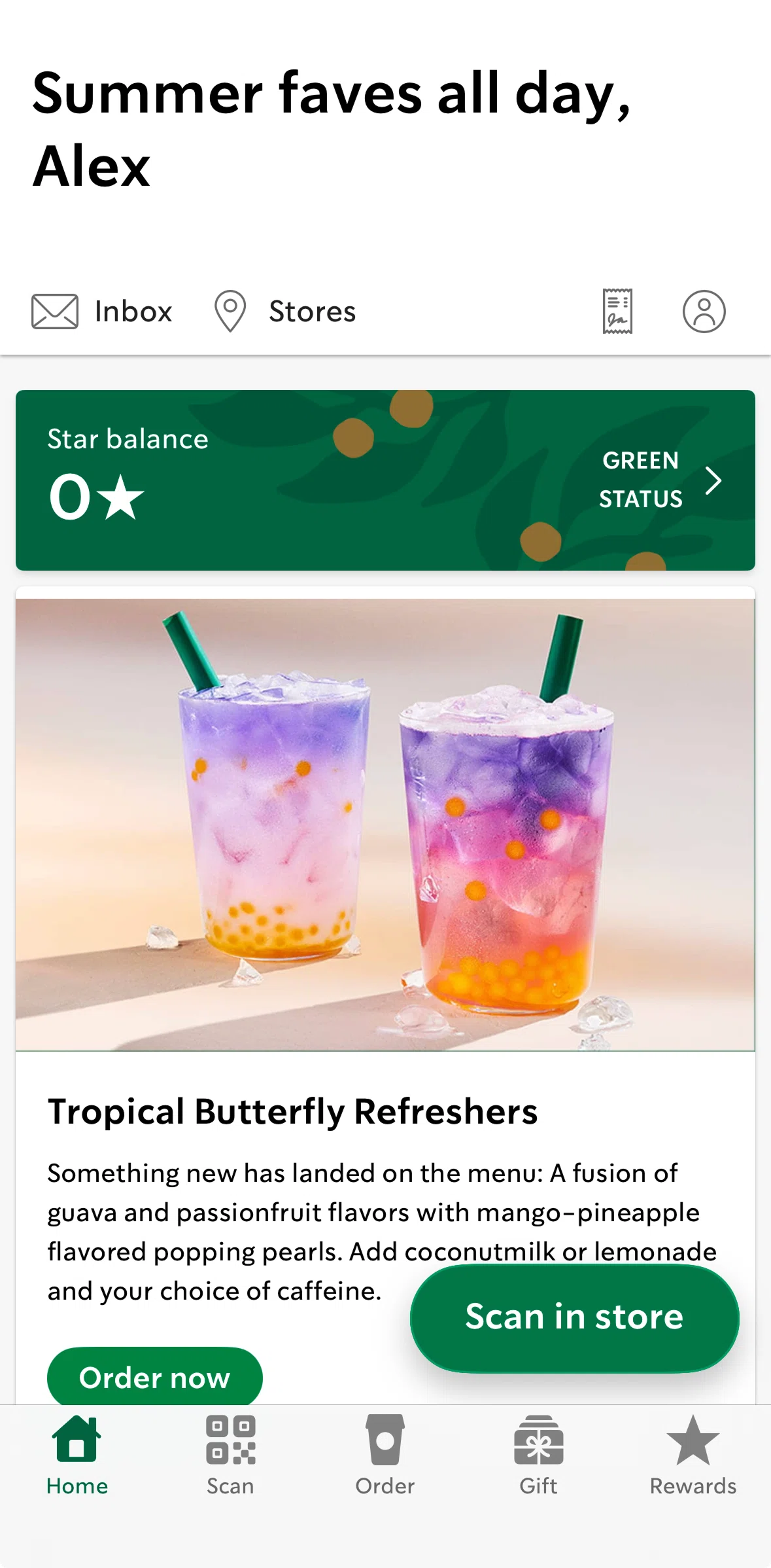 Starbucks Screen screen in the Home flow
