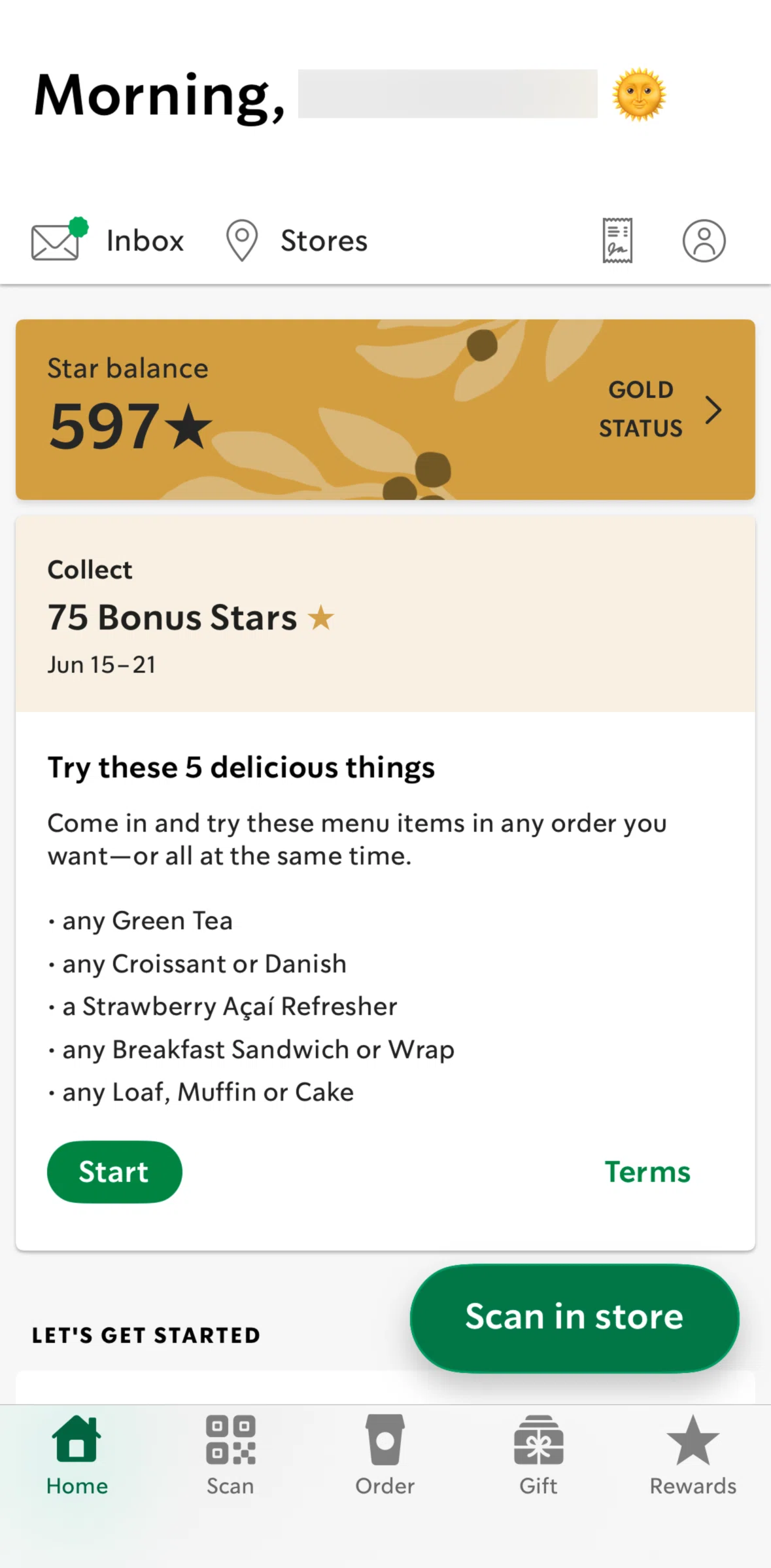Starbucks Screen screen in the Inbox flow