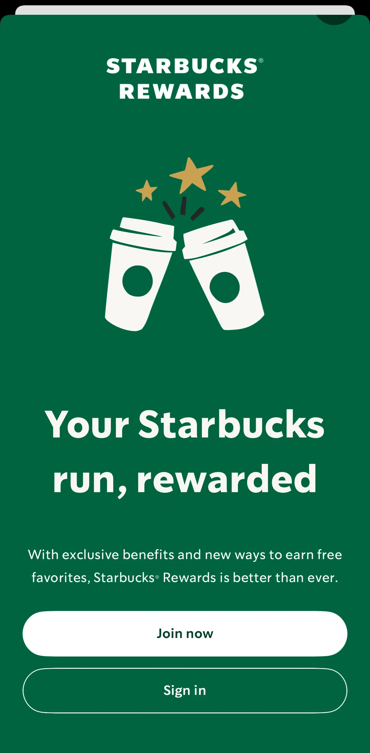 Starbucks Screen screen in the Logging in flow