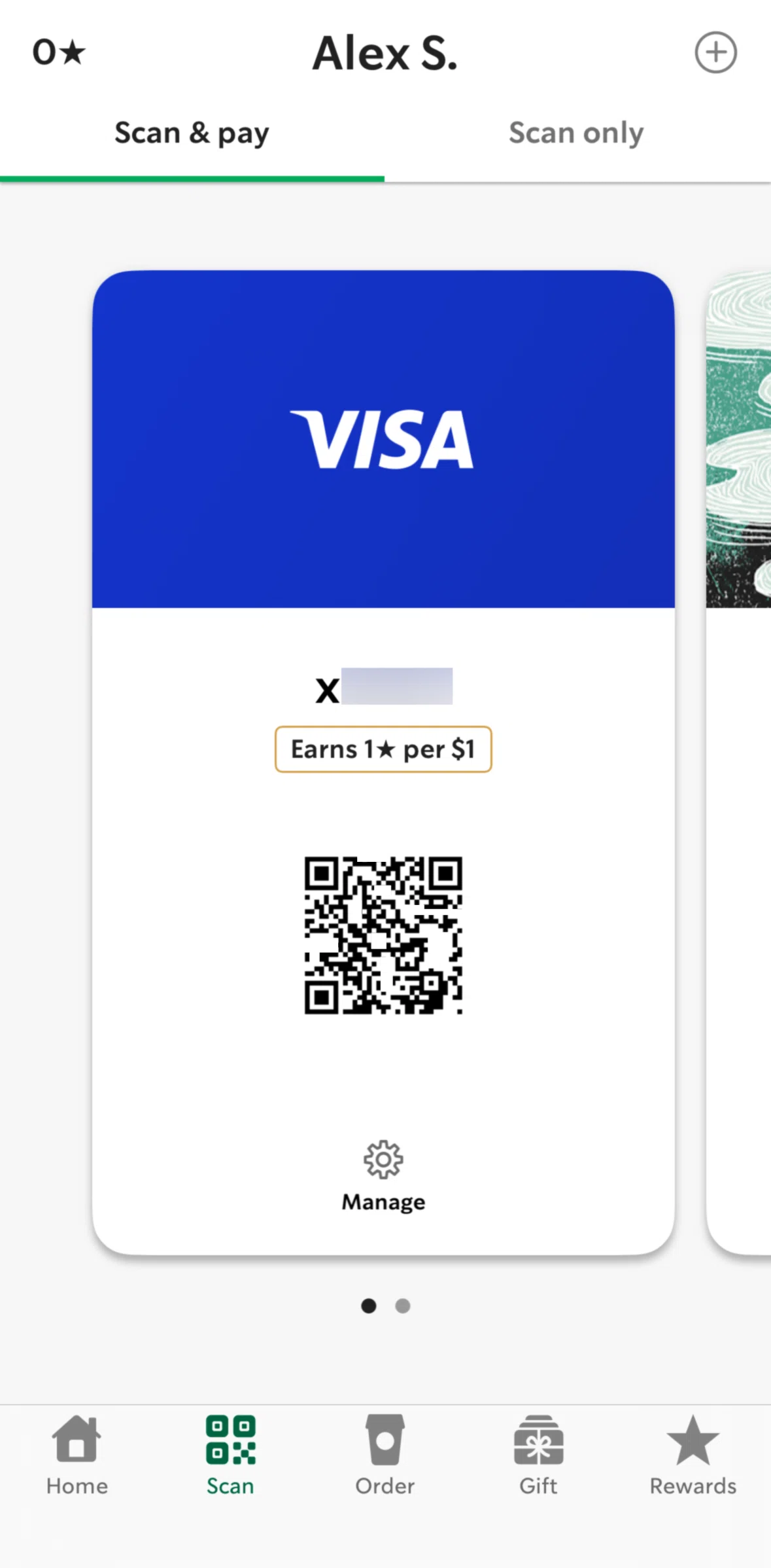 Starbucks Screen screen in the Manage a card (debit card) flow