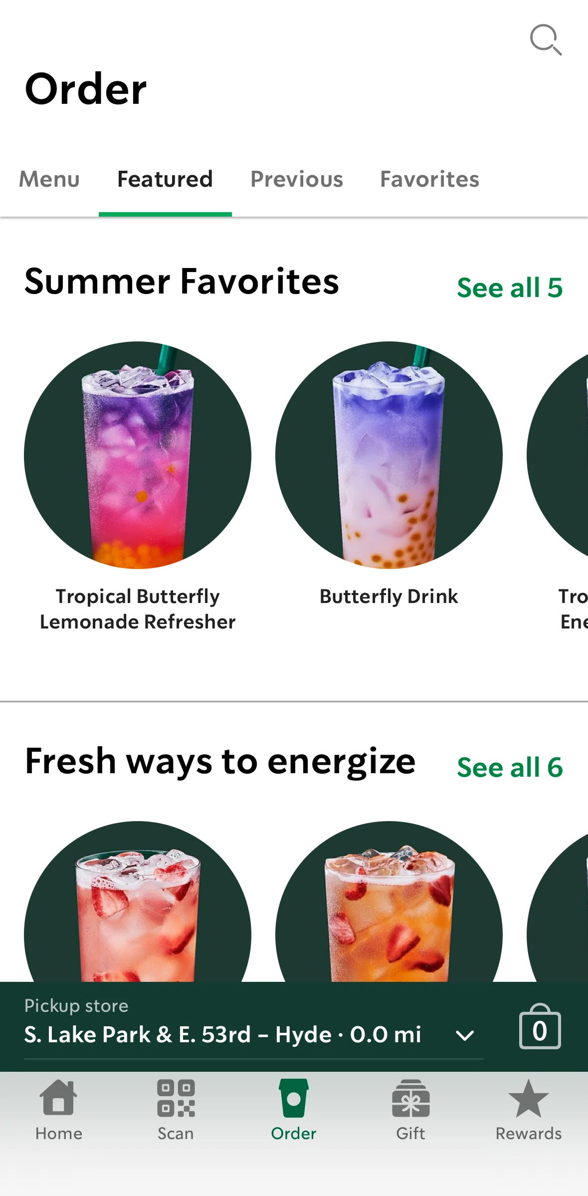 Starbucks Screen screen in the Menu detail flow